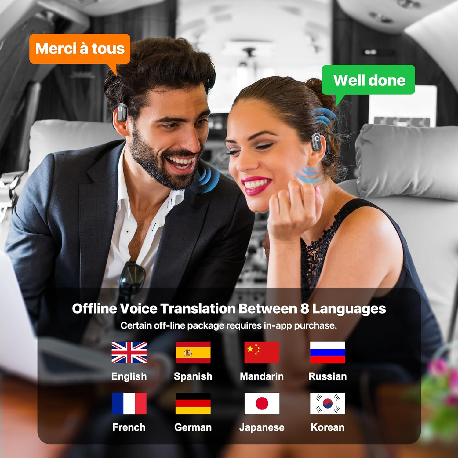Language Translation Earbuds, Real Time Two Way, Wireless Bluetooth, Support 75 National Language Instant Voice Translat, HD Sound, Long Battery Life, Translator Earphone Ideal for Travel and Business image number 6