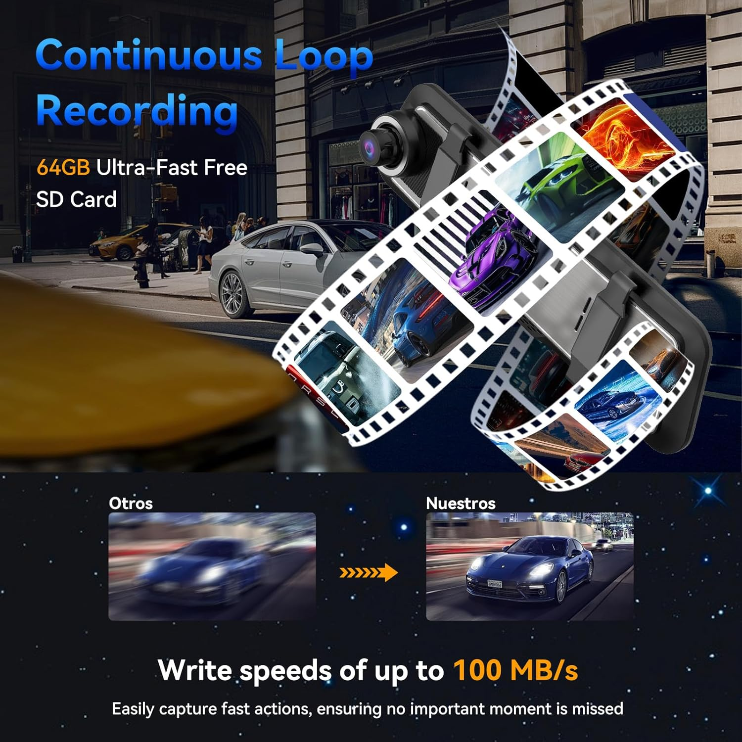 Velomira M01 4K Mirror Dash Cam Backup Camera, 5.8Ghz Wifi Smart Rearview Mirror for Cars & Trucks, Front and Rear View Dual Cameras, Night Vision, Parking Assistance, Included 64GB Card image number 2