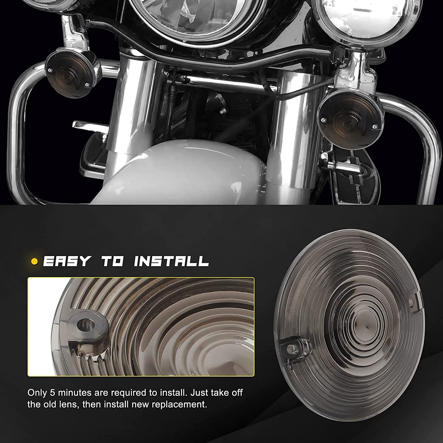 NTHREEAUTO 3 1/4 Inch Flat Smoked LED Turn Signal Lens Cover Compatible with Harley Electra Glides Road King Touring Road Glide Heritage - Orange image number 4