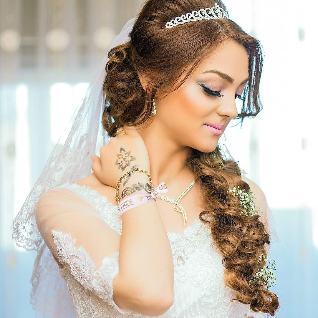 11Pcs Hair Scrunchie Accessories Bridal Wedding,Bride Bracelets Set,Bridal Shower,Bride Decorative Hair Band,Stag Party Bracelet,Team Bride Bracelets,Hot Embossing Bridal Bracelets