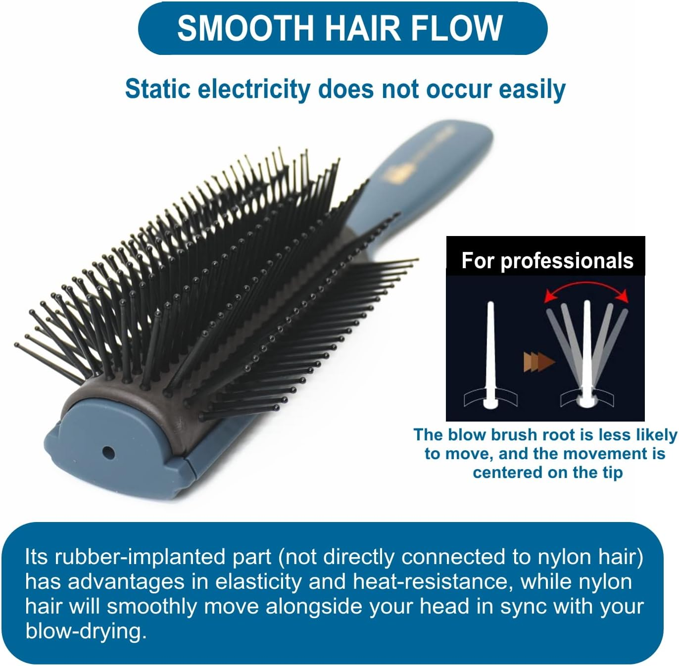 Pro-2000 Professional Hair Brush Tourmaline Ceramic 9 Row round Tip Curved Pad Anti-Static Natural Rubber Specialised Pin Structure image number 5