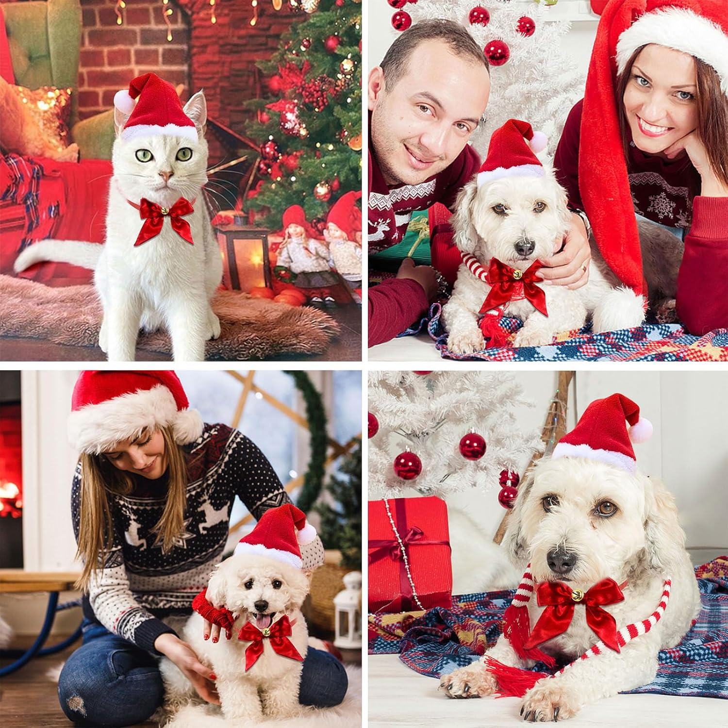 Pack of 2 Christmas Dog Costume, Dog Christmas Hat, Christmas Hats for Cats, Collar Christmas Costume Accessory Set, Adjustable Size Pet Hat for Cats, Puppies, Small Dogs image number 2