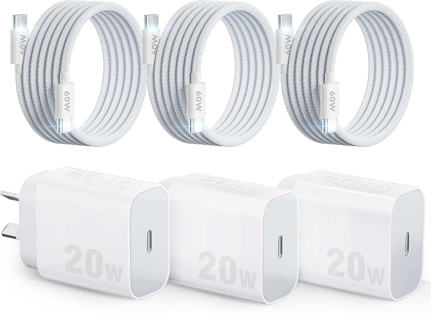 Zumist Iphone 17 Fast Charger - 20W USB C Adapter with USB-C to USBC Cable, 3-Pack USB Type C Wall Charger, Iphone 16 Pro Adapter with Cable Compatible with Iphone 17 Pro Max, Ipad, Airpords image number 1