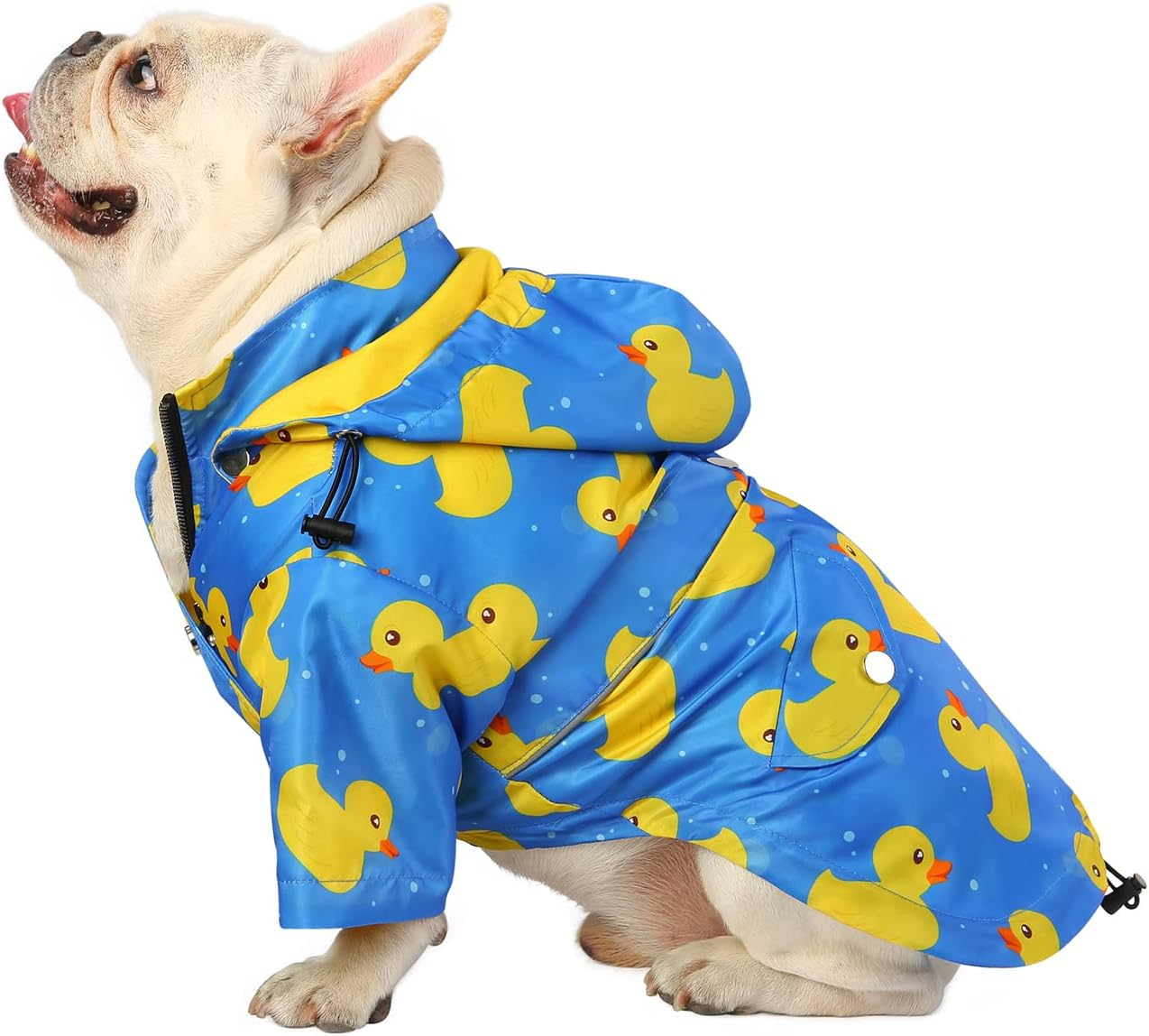 HDE Dog Raincoat Double Layer Zip Rain Jacket with Hood for Small to Large Dogs Ducks Blue - 2XL