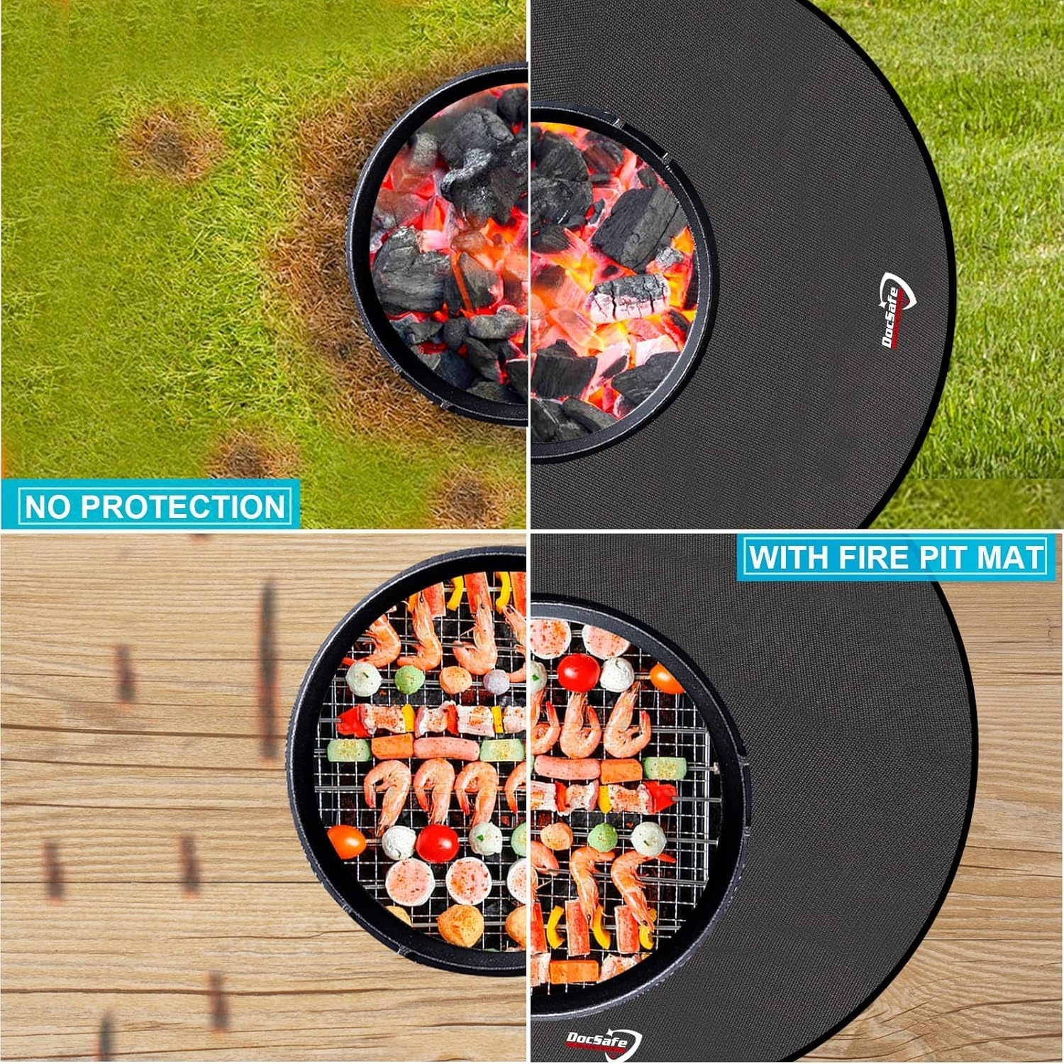 Docsafe 60" round under Grill Mat,Large 4 Layers Fire Pit Mat,Fireproof Mat Protect for Deck,Patio,Grass,Outdoor Charcoal,Smokers,Reusable Oil-Proof and Waterproof Indoor Fireplace Mat BBQ Floor Mat image number 6