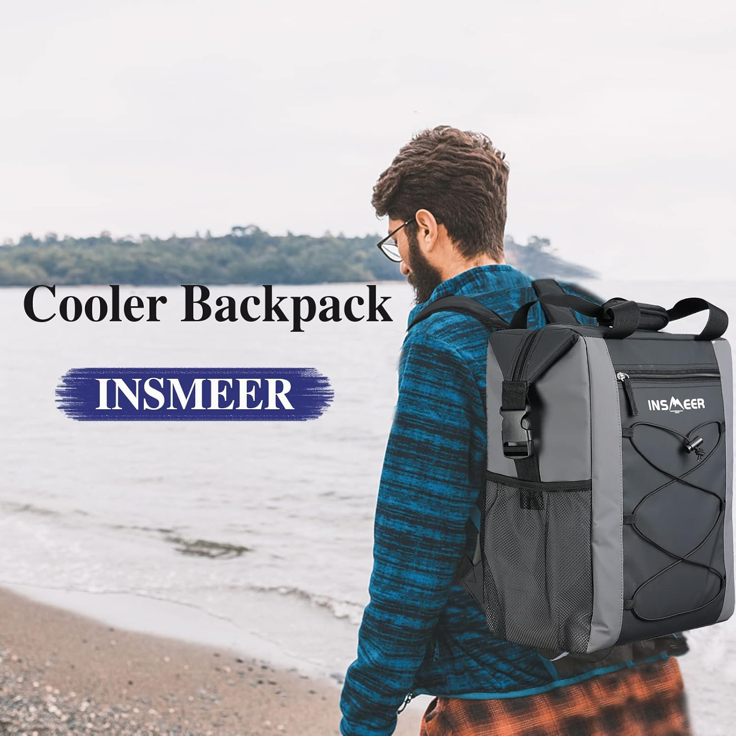INSMEER Cooler Backpack, 36 Can Leakproof Cooler Bag with 2 Compartments/Bottle Opener/Comfort Shoulder Pad/Elastic Rope for Blanket, 25L Lightweight Soft Backpack Cooler Camping Hiking image number 4