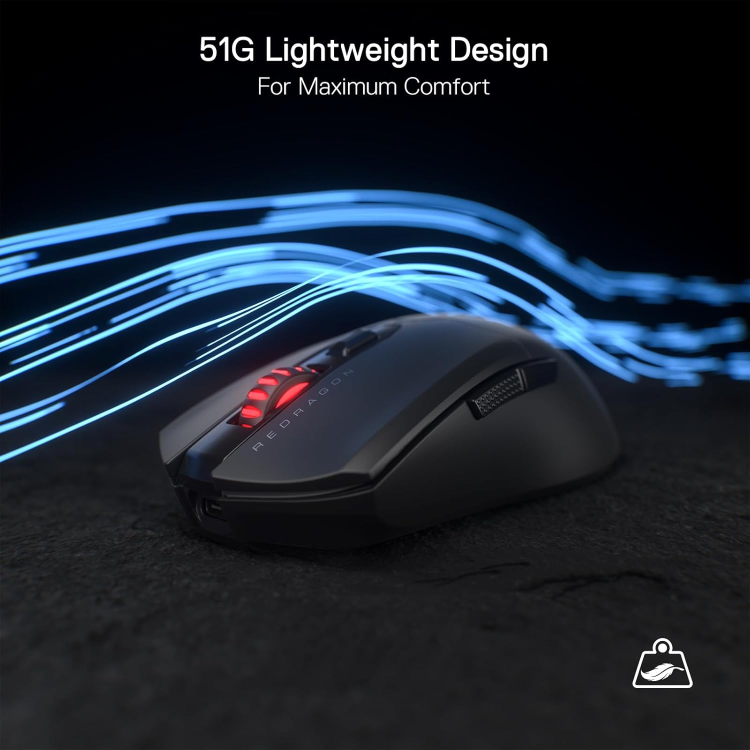 Redragon M995 Wireless Gaming Mouse, 26000 DPI Wired/Wireless Mouse with 3 Mode Connection, BT & 2.4G Wireless, 6 Macro Buttons, Durable Power Capacity for Pc/Mac/Laptop, Black image number 2