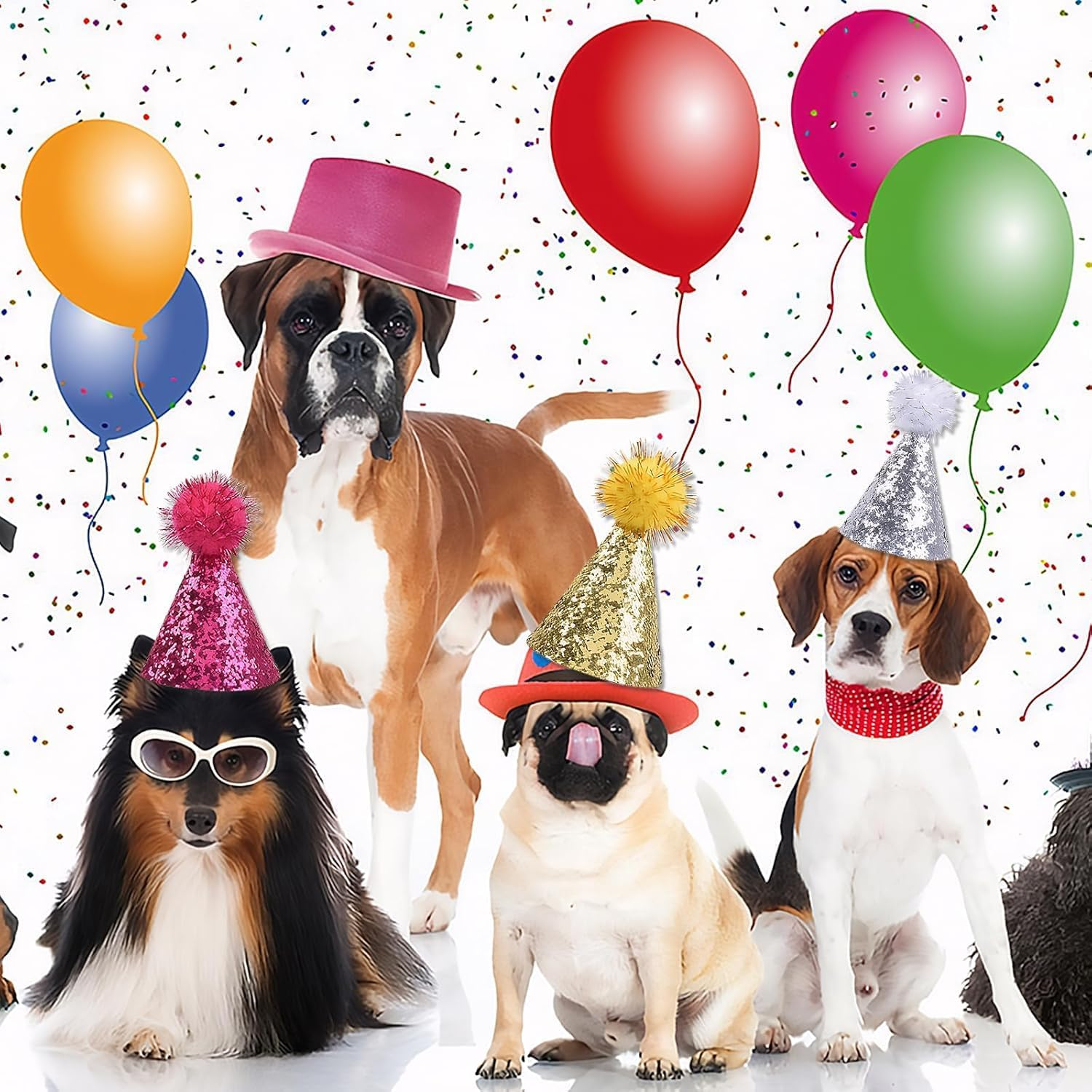 Cute Puppy Hat with Pompoms, 10Pcs Multi-Color Puppy Birthday Hat Dog Party Cap with Pom Poms Glitter,Colorful Cat Birthday Cute Dog Party Hats Glitter Hats with Pompoms image number 2