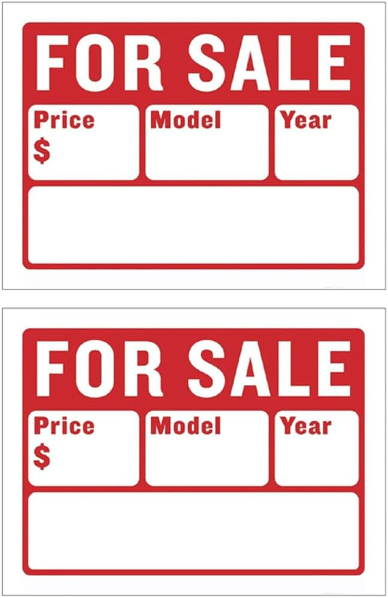 Car for Sale Sign for Auto Sales - 9" X 12" (2-Line), 2PC Bulk Pack