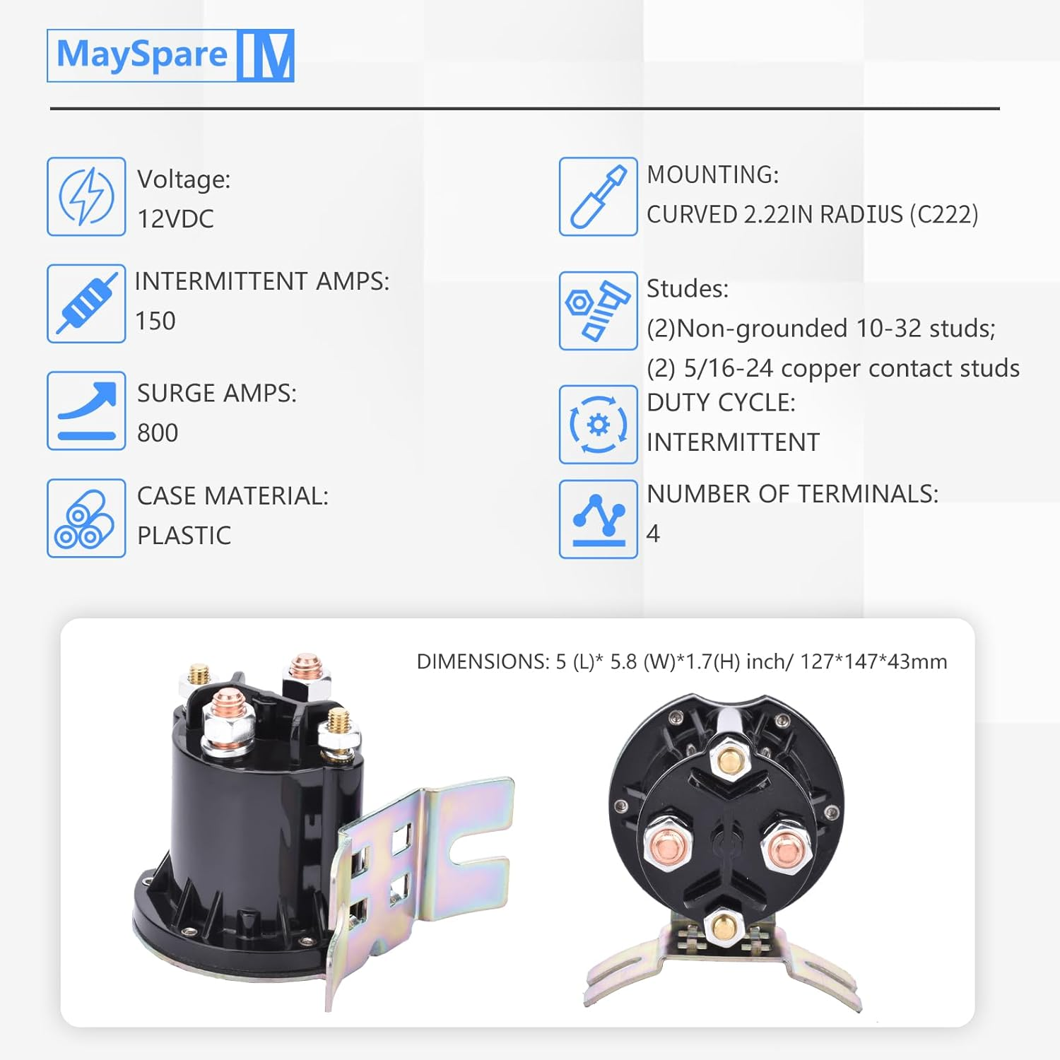 Mayspare Trombetta Powerseal Solenoid Relay Switch 12 Volt 4 Terminal Solenoid 150 Amp Intermittent Duty DC Contactor, 684-1261-212, 684-1251-212 image number 6