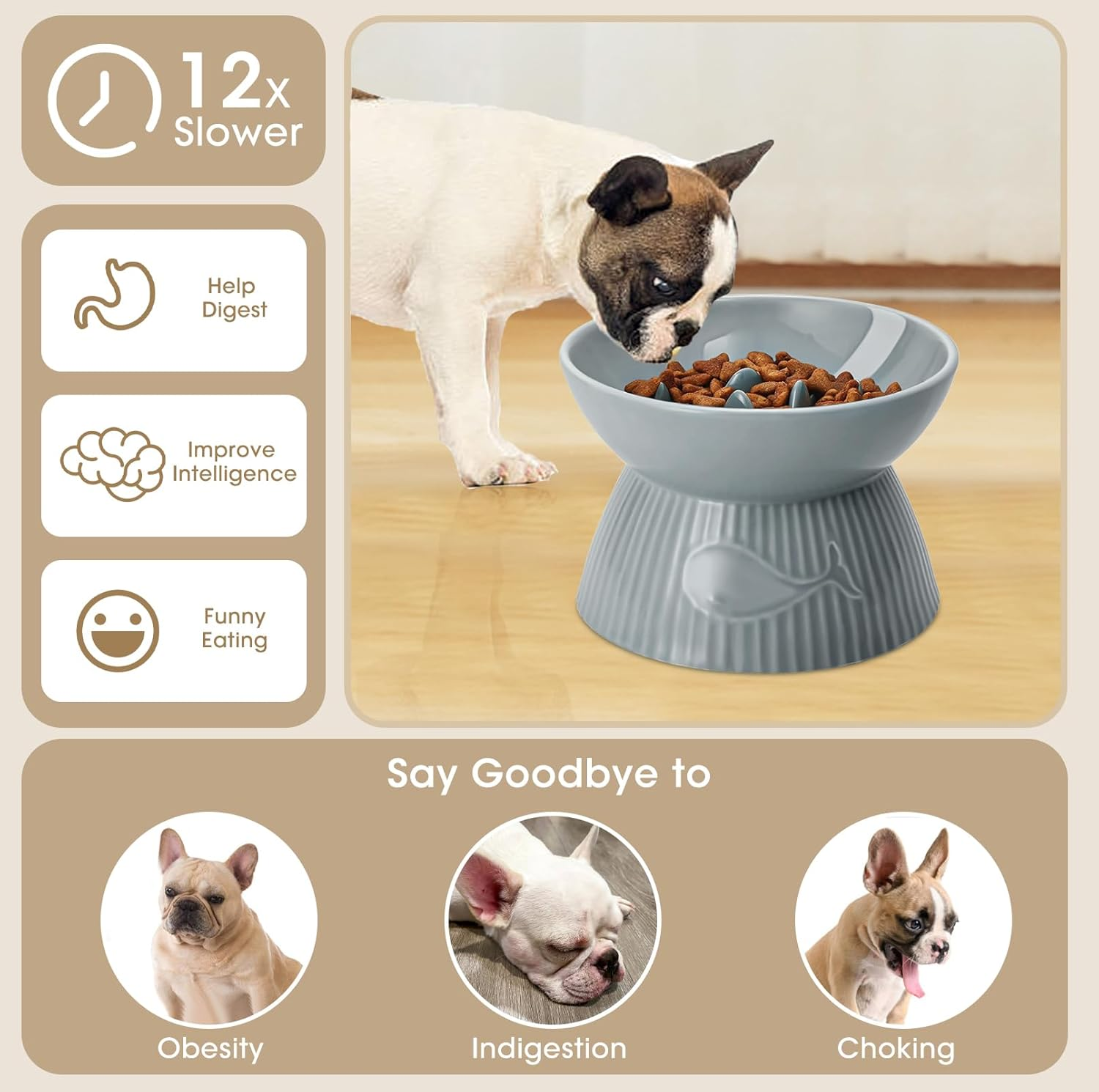 Elevated Slow Feeder Bowl for Cats and Small Dog, Stop Vomiting & Choking, Ceramic Cat Slow Feeder Bowl, Spill-Proof & Anti-Tipping, Easy to Clean, No Black Chin, Raised Cat Bowl Slow Feeder - Grey image number 4