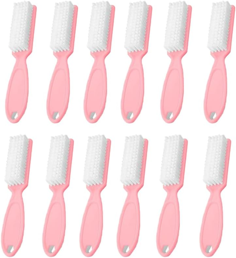 SQULIGT 12Pcs Nail Brush for Cleaning Fingernails, Handle Grip Cleaning Brush for Nail and Toenail, Nail Dust Brush Manicure Pedicure Tools Scrubbing Brush Women Men Home Salon(Pink) image number 3