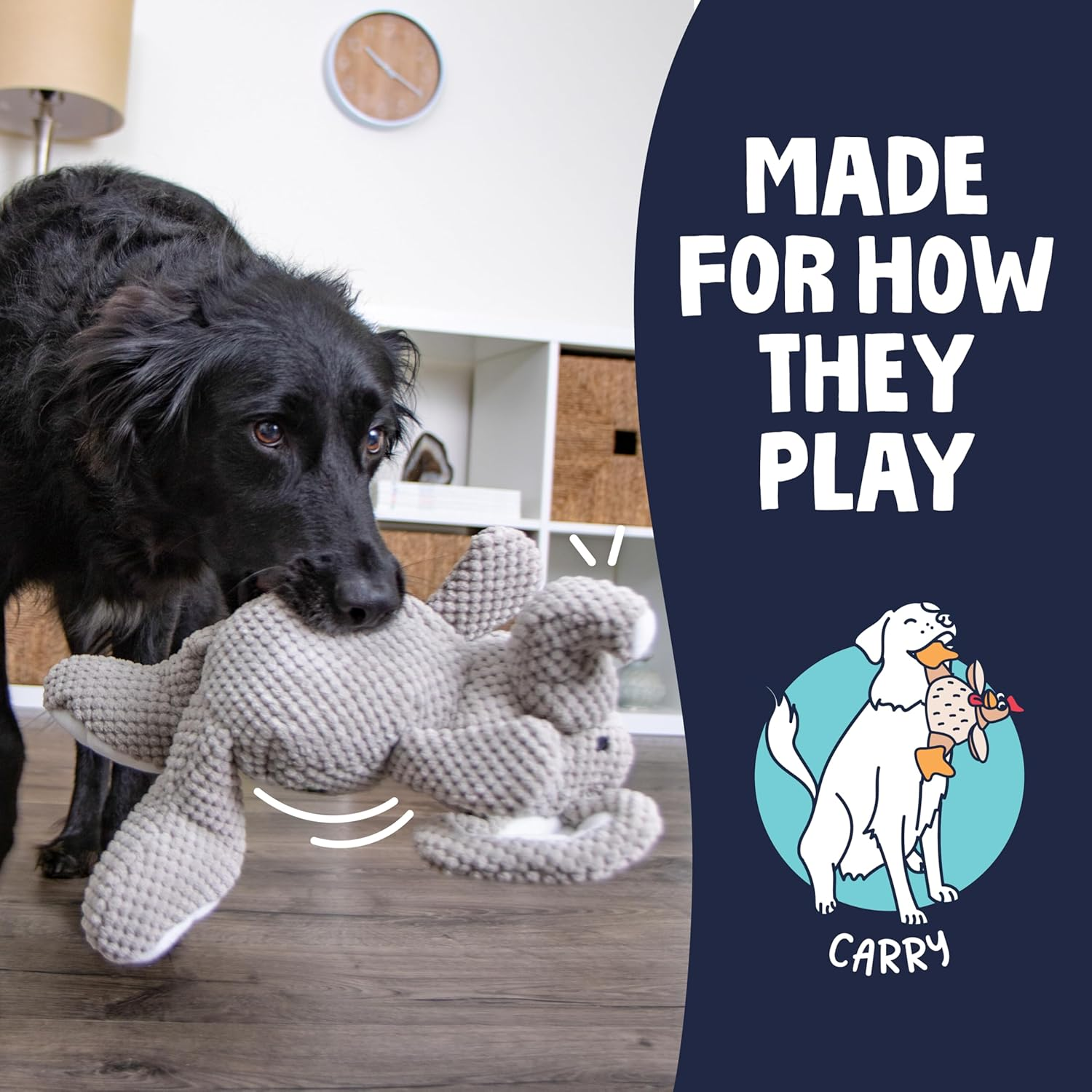 Godog Checkers Elephant Squeaky Plush Dog Toy, Chew Guard Technology - Gray, Large image number 2