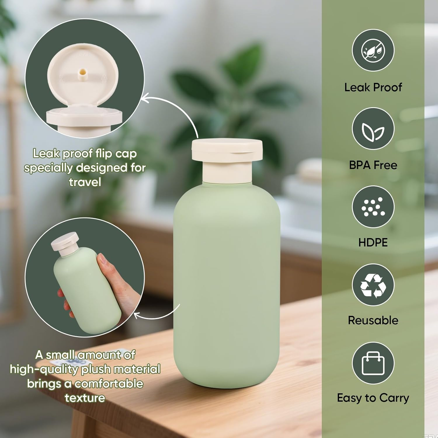 DEMORA Travel Bottles Essentials for Toiletries, Travel Size Containers for Shampoo and Conditioner, Refillable Toiletries Containers Leak Proof Plastic Squeeze Bottles with Flip Caps (6.6Oz, 4 Pcs) image number 1