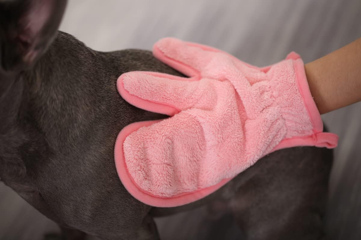 Pawyee Super Soft Fast-Drying Dog Towel Set for Cold Weather, Beach, Pool - Adjustable Microfiber Bath Robe with Drying Gloves for Cats and Dogs (Large, Pink Dino) image number 1