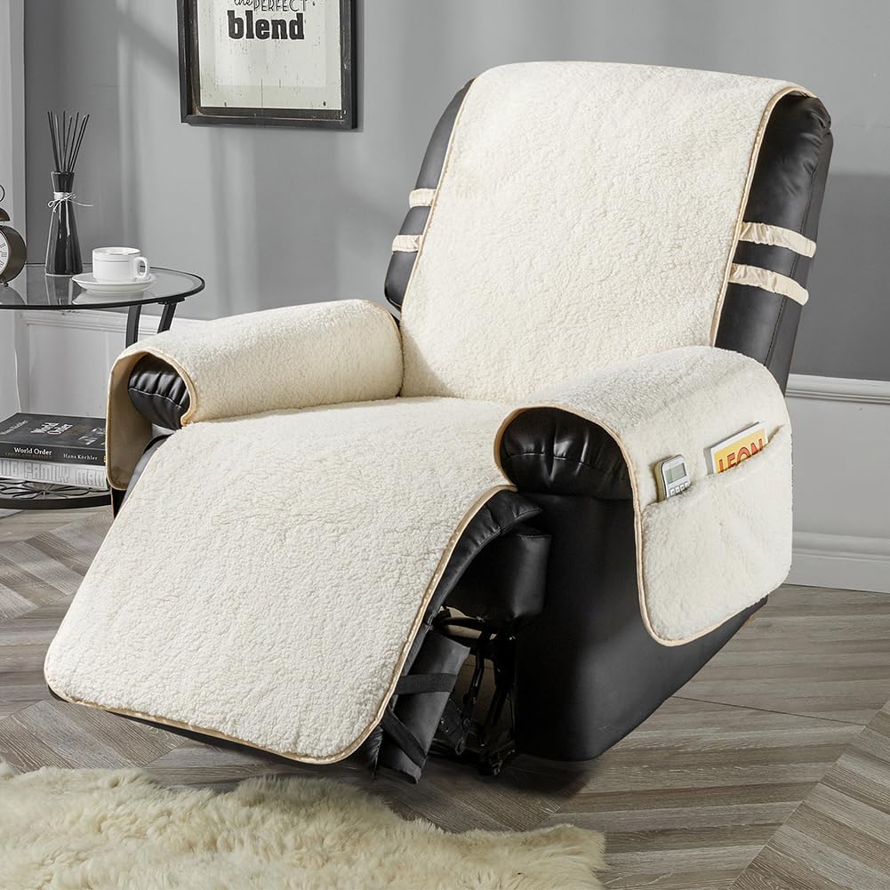 STONECREST Recliner Chair Cover, Sherpa Slipcover, Stay in Place (White/Beige, 23"(58CM) Regular Recliner) image number 7