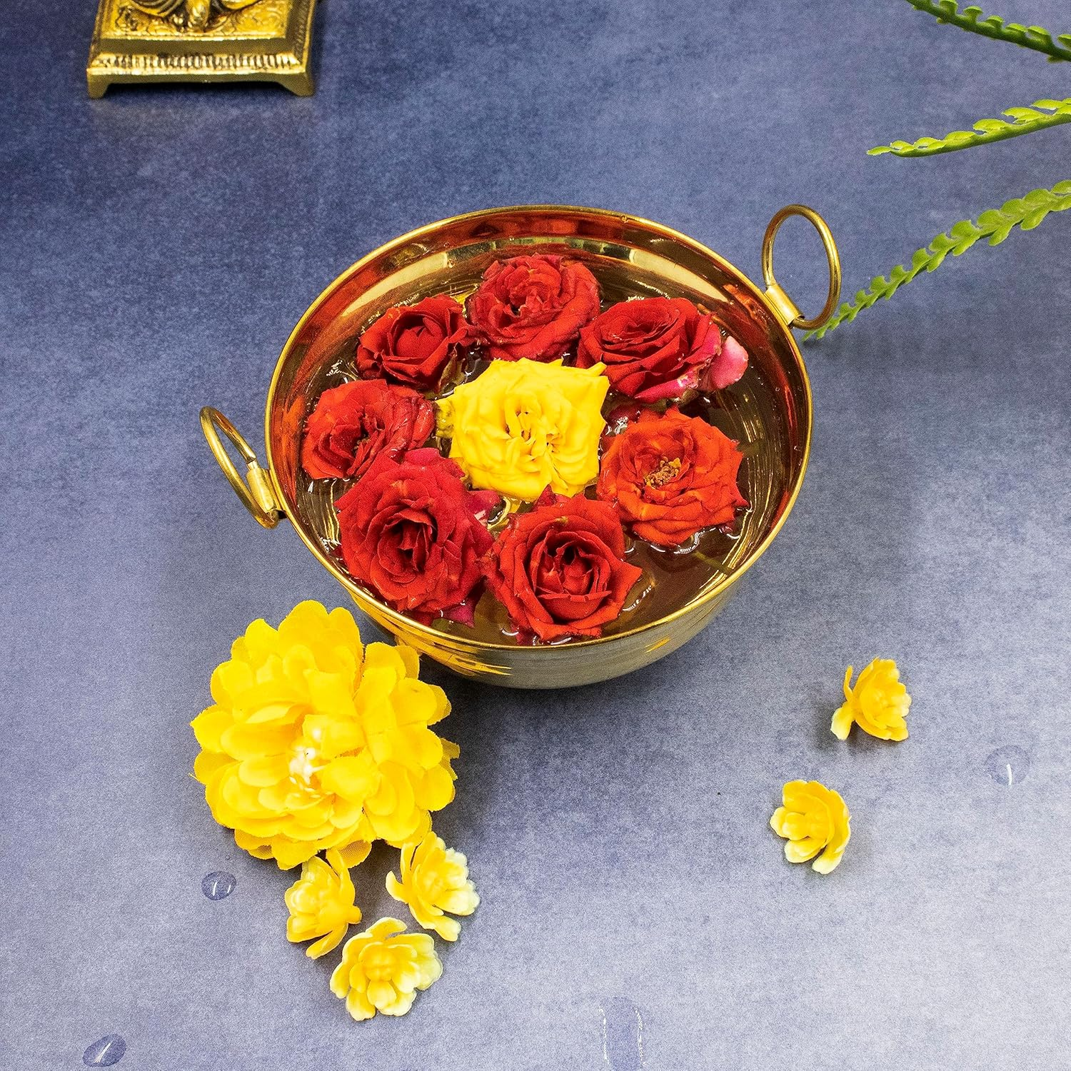 Brass Urli Decorative Bowl Vessel, Home Decor Festive Gift Item- Small Urli with Hook 13 Cm image number 4