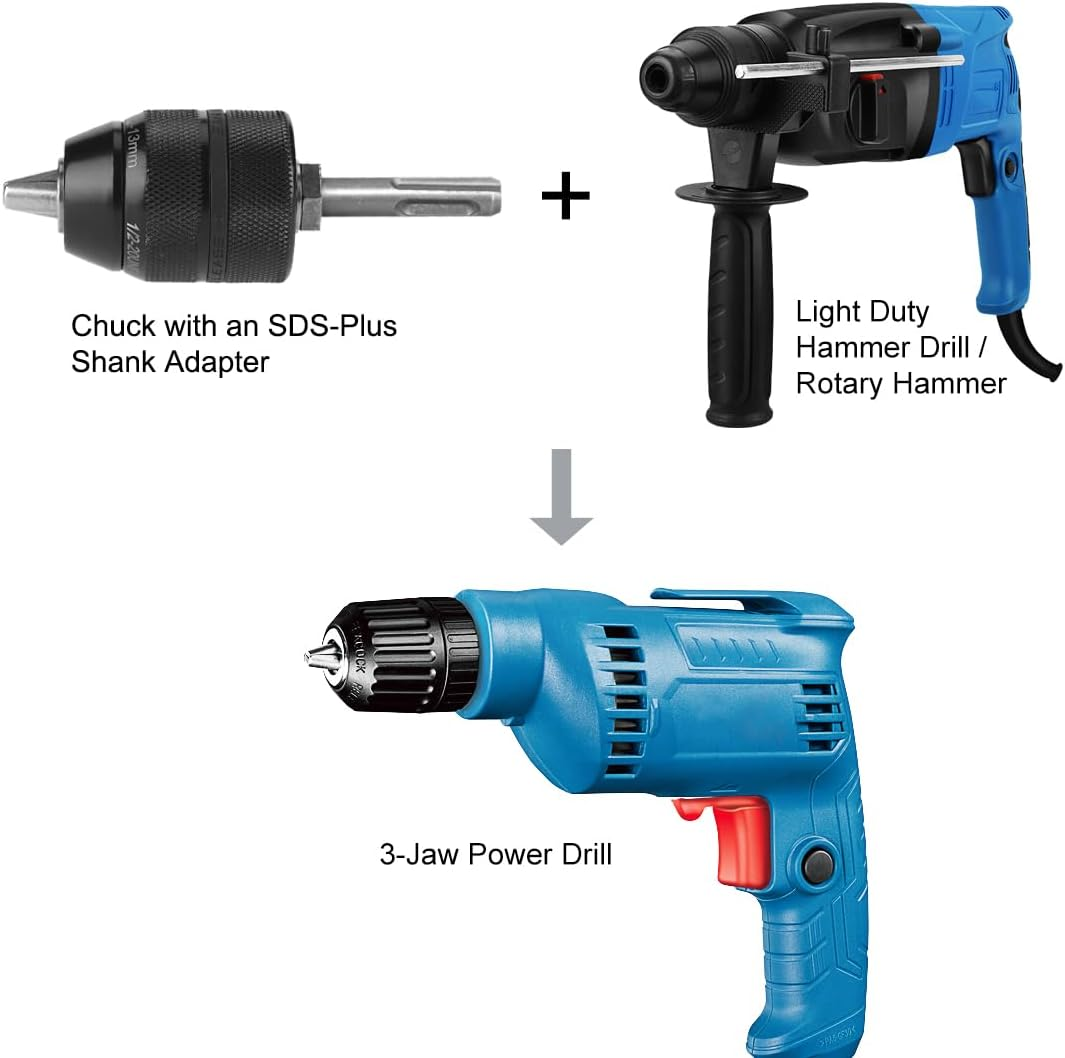 Hymnorq 1/2-Inch Keyless Drill Chuck with SDS plus Shank Adapter &ndash; 1.5-13Mm (1/16" - 1/2") Capacity, 1/2-20UNF Mount &ndash; Heavy Duty All-Metal Self-Tightening Converter for Rotary Hammers image number 5
