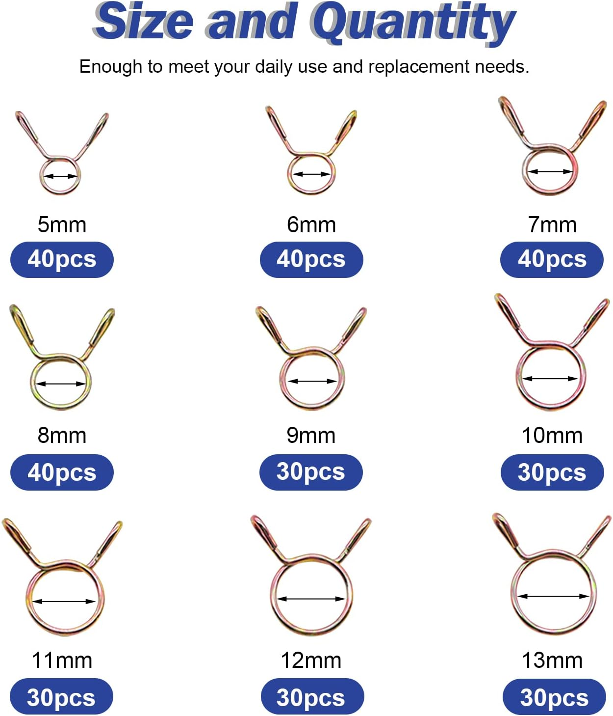 Tnisesm 310Pcs 5-13Mm 9 Size Spring Clips Clamps Assortment Kit, Fuel Line Hose Tubing Spring Clips Clamps for Motorcycle Scooter ATV image number 2