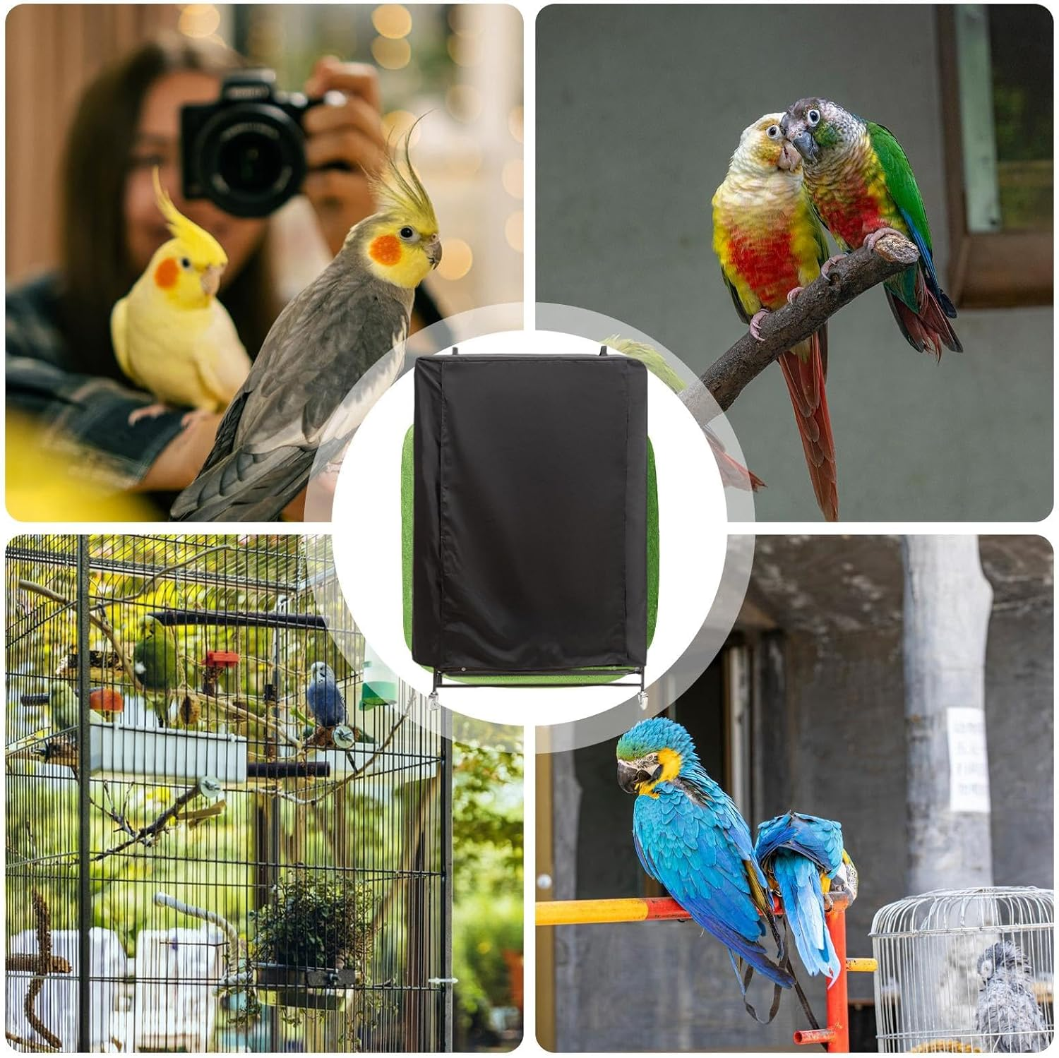 Waterproof Bird Cage Cover 48X48X102Cm Black Sun Protection Parrot Cage Covers 210D Oxford Cloth Dust Proof Bird Cages Blackout Covers Machine Washable for Parakeets Macaw image number 2