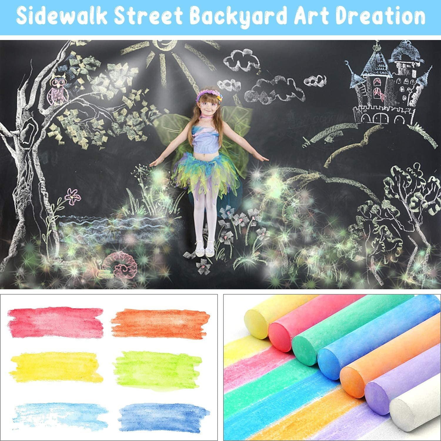 Jumbo Sidewalk Chalks for Kids, Maxzola Inc. 61 Pcs Washable Non-Toxic Chalk for Toddlers, Outdoor, Street, Chalkboard Bulk Chalk Play Art Set image number 2