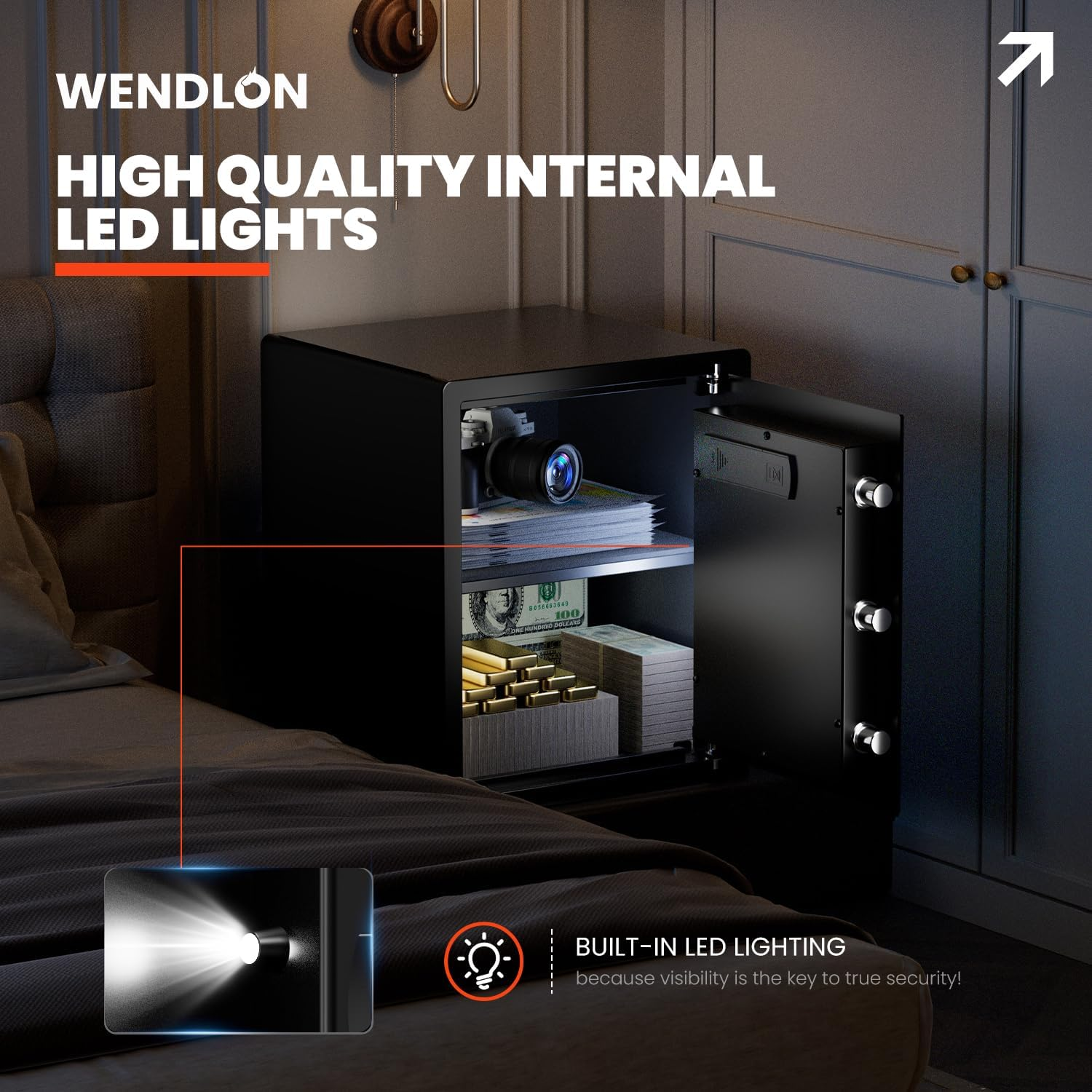 Wedlon Safe Box for Home - 16KG Touch Screen Lock Box with Silent Mode, Backlit Keypad, LED Light, Anti-Rust & Anti-Theft,Office image number 4