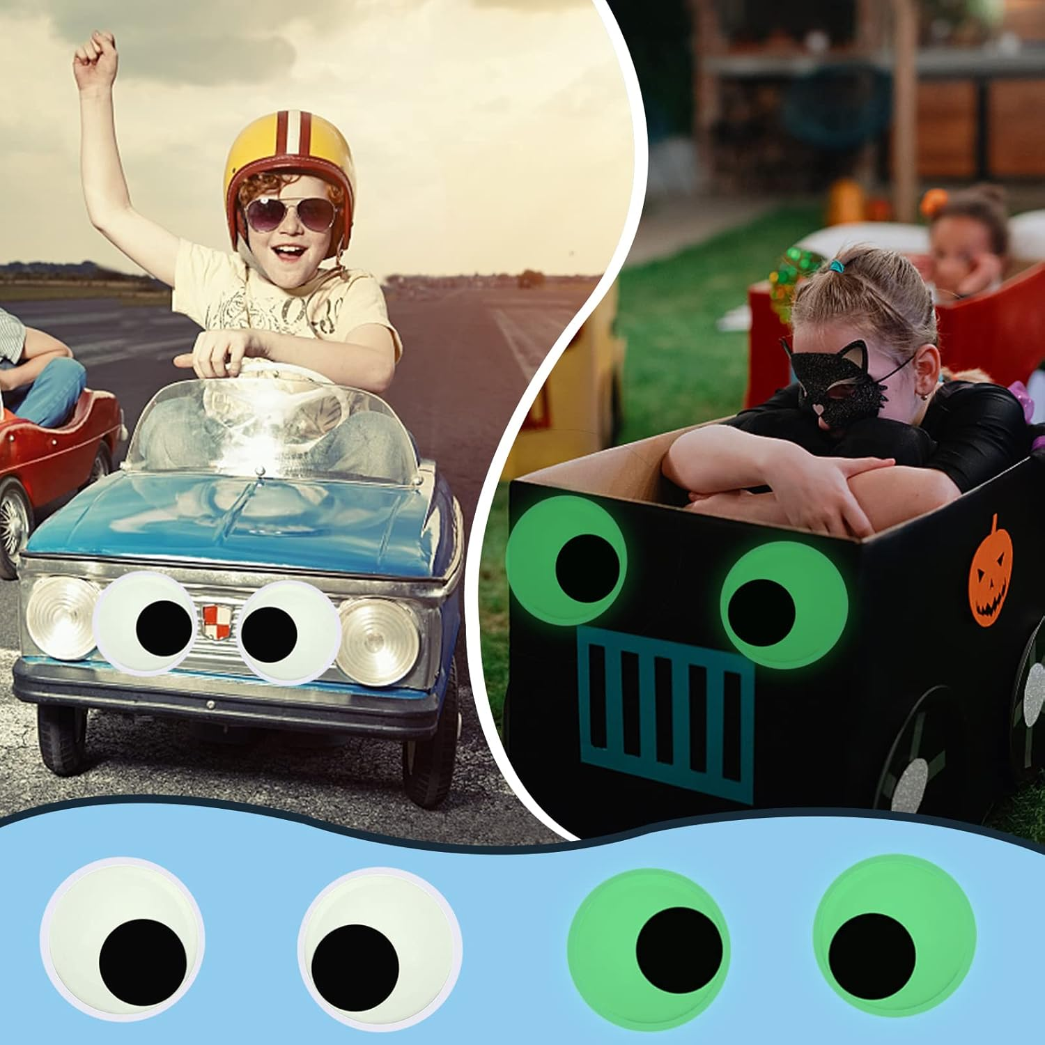 Cinvo 7 Inch Glowing Googly Eyes Self Adhesive 18Cm Giant Wiggle Eyes Glowing in the Dark Large Decor Eyes for Party Refrigerator Door Christmas Trees Car DIY Craft Projects (Pack of 2) image number 5