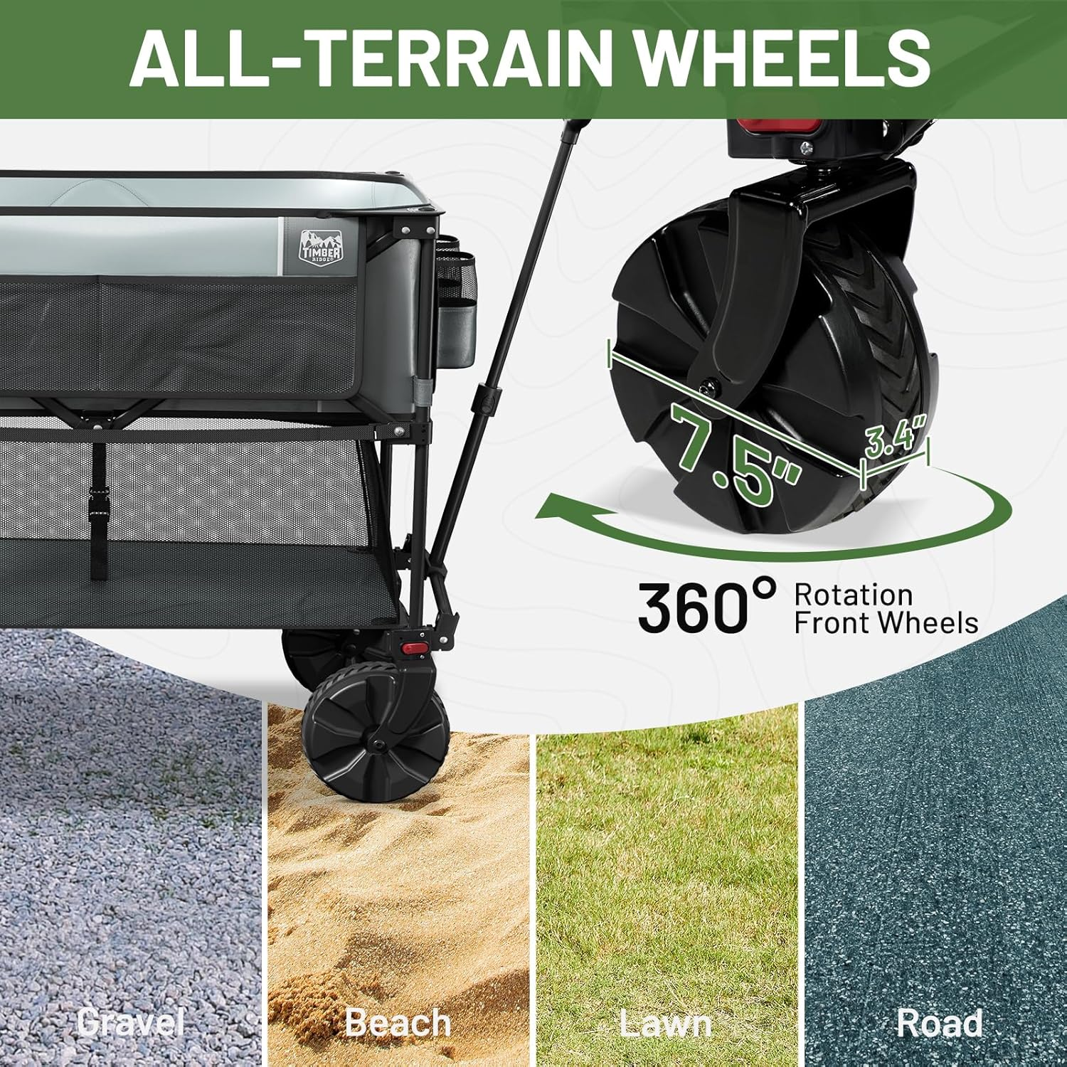 TIMBER RIDGE 400L Large Capacity Folding Double Decker Wagon, 54" Extra Long Extender Wagon Cart, 450Lbs Heavy Duty Collapsible Cart, All-Terrain Big Wheels for Camping, Sports, Shopping image number 6