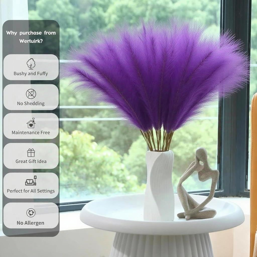 Artificial Pampas Grass Decor | Bohemian Room Aesthetic Ornament Boho Home Decor for Living Room | Pampas Floral Arrangements for Wedding & Christmas 25Pcs（Purple Bottles Not Included） - Pink image number 4