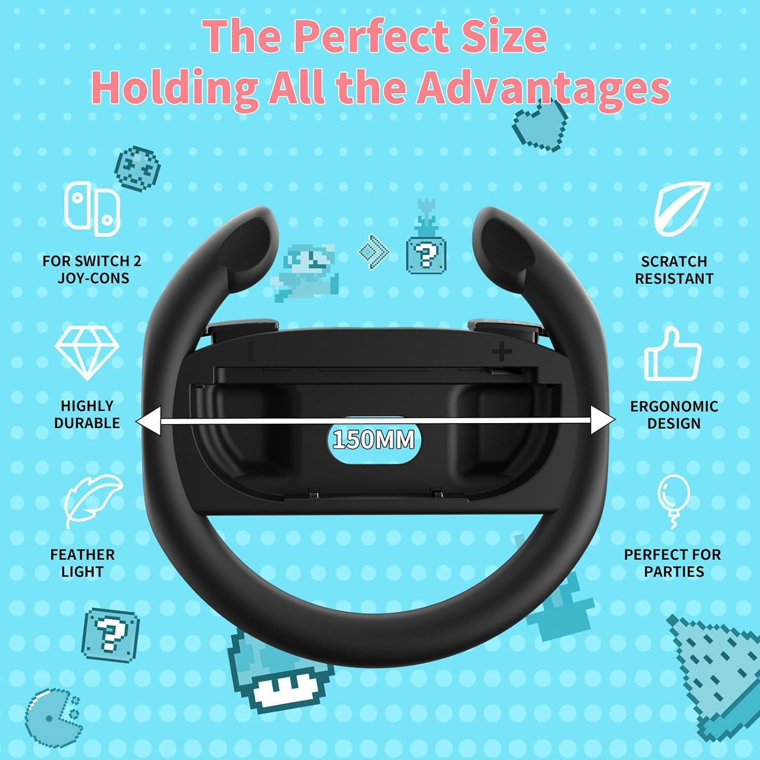 2 Pack Steering Wheels Compatible with Nintendo Switch 2, Racing Wheels for NS2 Mario Kart World/ 8 Deluxe with Anti-Slip Grip & Plug-And-Play, Universal Wheel Accessories Compatible with Switch New Gen - Gifts for Boys, Girls image number 1