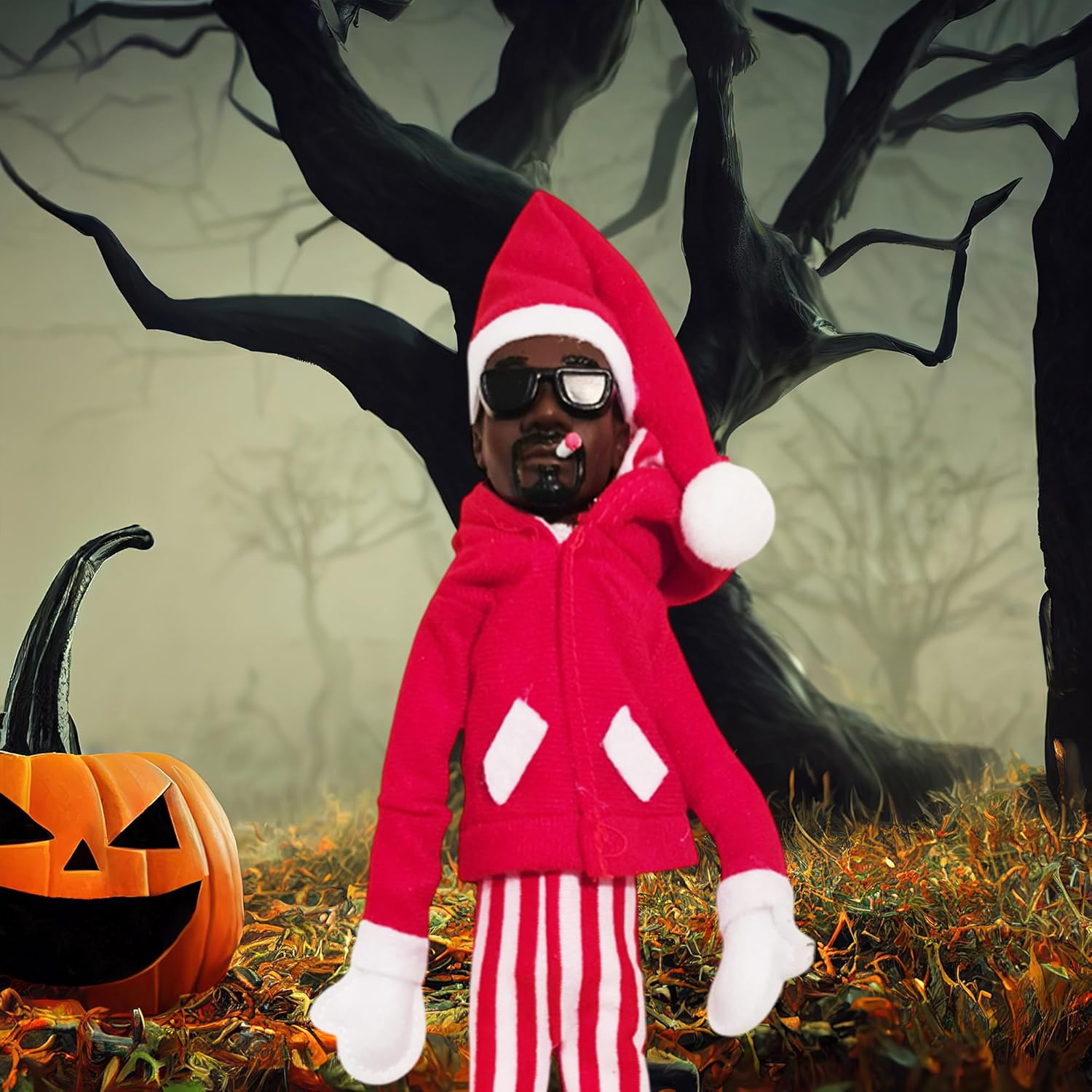 Snoop on a Stoop Elf Rapper Christmas Decoration, Handmade Hip Hop Ornament Plush for Holiday Home Garden Party Decor (Red) image number 3