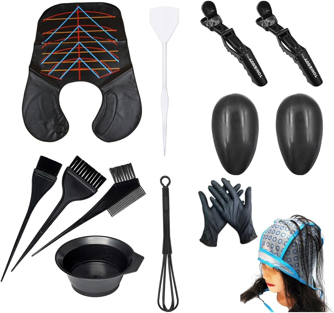 VOANZO Hair Dye Kit 13Pcs Hair Coloring Tools Hair Dye Bowl Hair Color Brush Ear Cover Hair Coloring Cape Gloves Hair Dye Cap Color Whisk image number 4