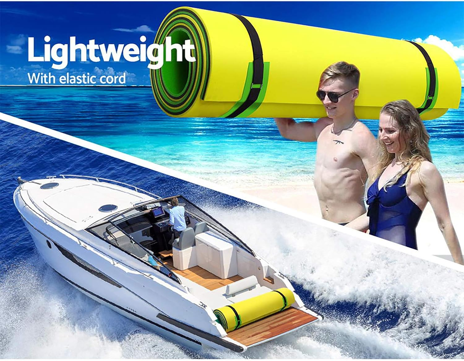 Weisshorn Floating Mat, 365 X 183 X 3.5Cm Water Float Playmat Swimming Pool Island Aqua Pad for Outdoor Pools Beach Park Hot Springs, 400Kg Capacity with Straps 3.6M Bungee Cord Orange Black Green image number 4