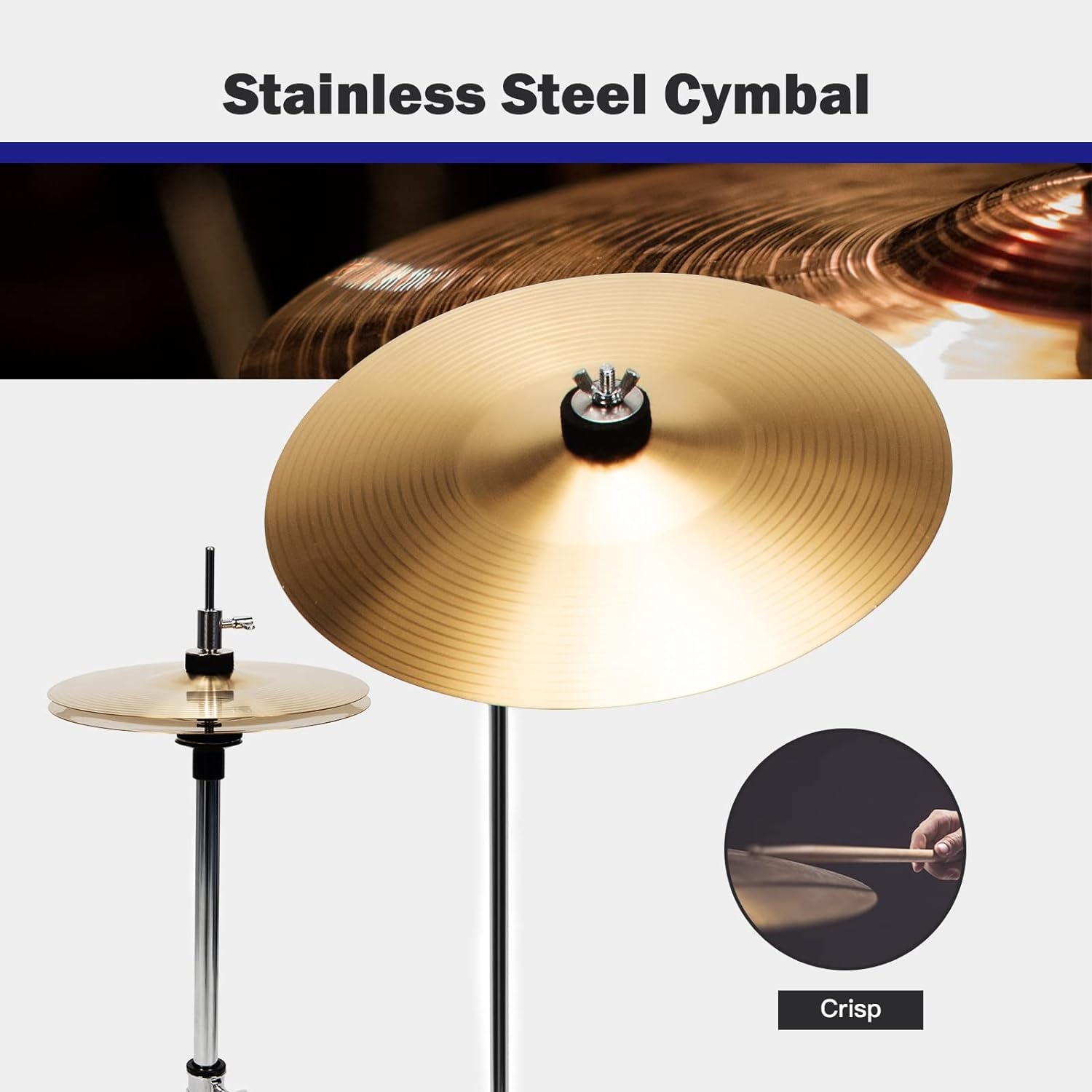 HONEY JOY 16&rdquo; Kids Drum Set, 5-Piece Full Size Complete Junior Drum Set W/Adjustable Throne, Cymbal, Hi-Hat, Pedal & Drumsticks, Beginner Drum Kit W/Bass Snare Tom Drum, Age 3-12 (Blue) image number 1