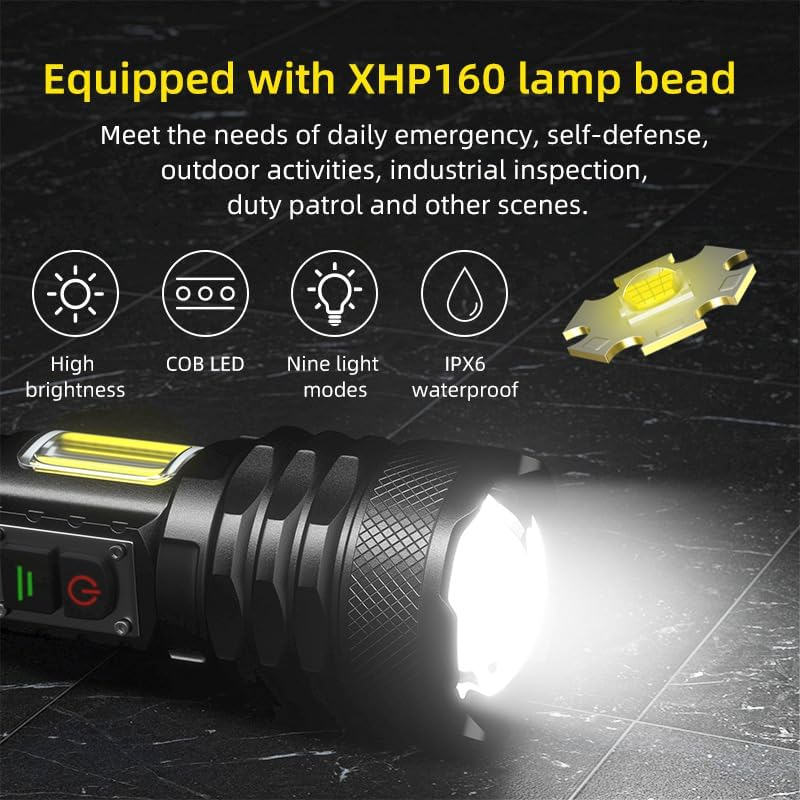 LED Flashlight,Rechargeable Torch 20000 High Lumens,Super Bright Type-C Fast Charging Torches,9 Modes Zoomable IPX67 Waterproof Flash Light with COB Side Light for Emergencies,Hiking,Camping image number 1