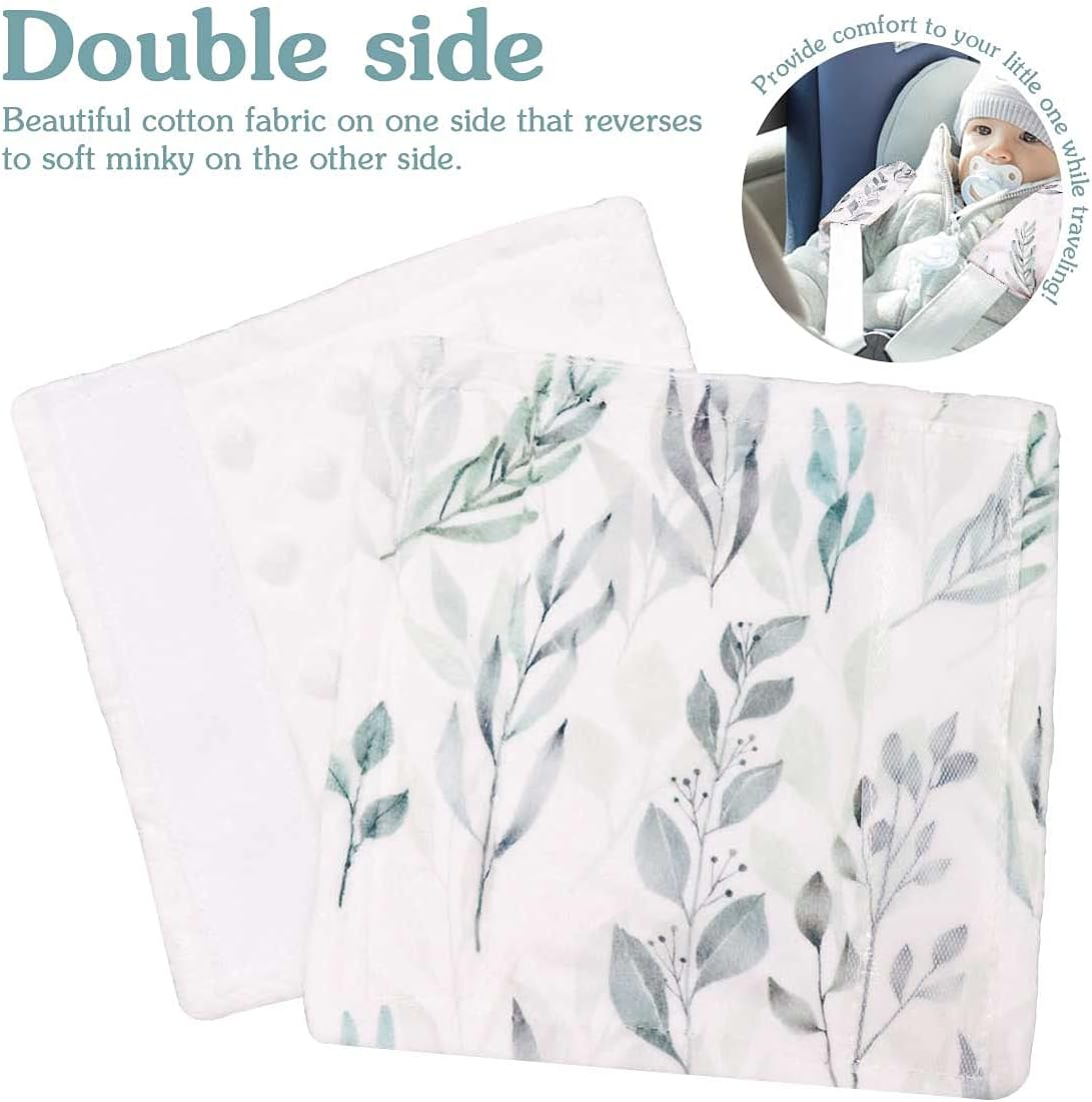 DILIMI Baby Car Seat Neck Cover, 2Pcs Car Seat Belt Cover Pad, Shoulder Strap Protectors, Seat Belt Covers Cushion for Boy Girl (Leaf) - Green Leaf image number 4