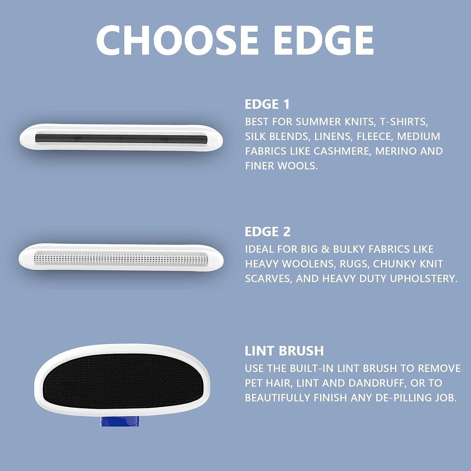 Fabric Shaver & Lint Brush, Battery-Free Lint Remover with 2 Pieces Fabric Safe Edges, Adjustable Fuzz Remover for Clothing, Pet Carpets, Couch, Furniture & Rug (Blue)