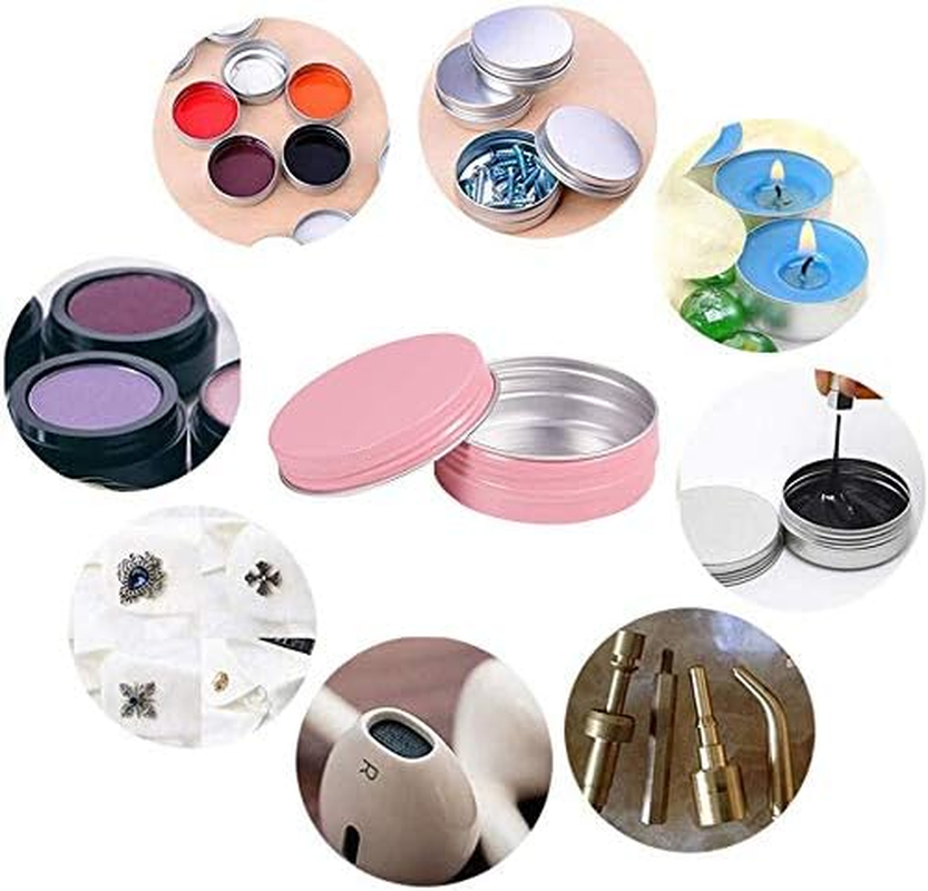 12 Pack 2 Oz/60Ml Pink Aluminum Tin Cans Screw Top round Metal Steel Tins Empty Lip Balm Tin Jars Travel Cosmetic Sample Containers for Tea Salve Spice Candies(60G) image number 2