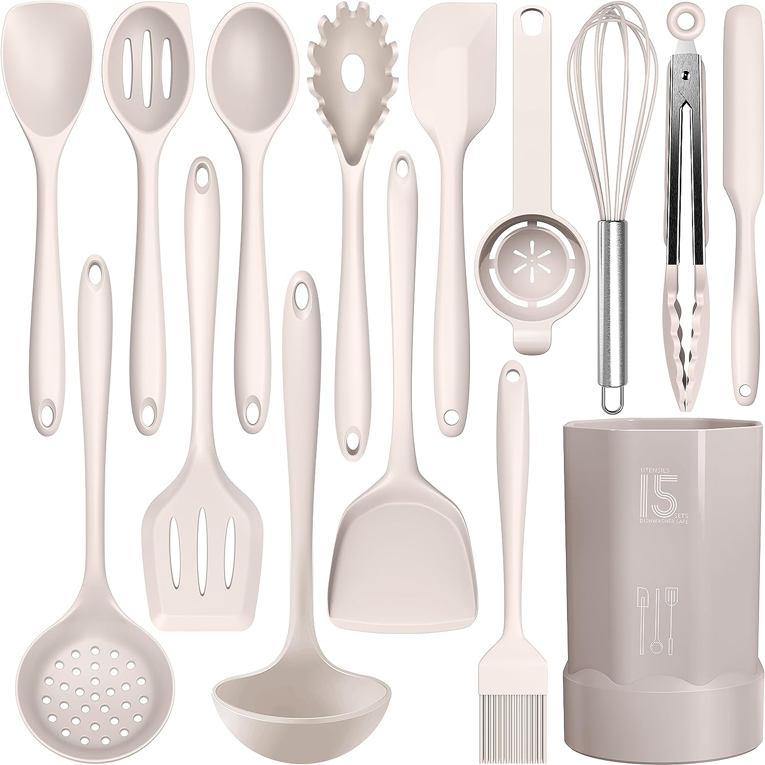 Silicone Cooking Utensils Set - 446&deg;F Heat Resistant Kitchen Utensils,Turner Tongs,Spatula,Spoon,Brush,Whisk.Kitchen Utensil Gadgets Tools Set for Nonstick Cookware.Dishwasher Safe (BPA Free)