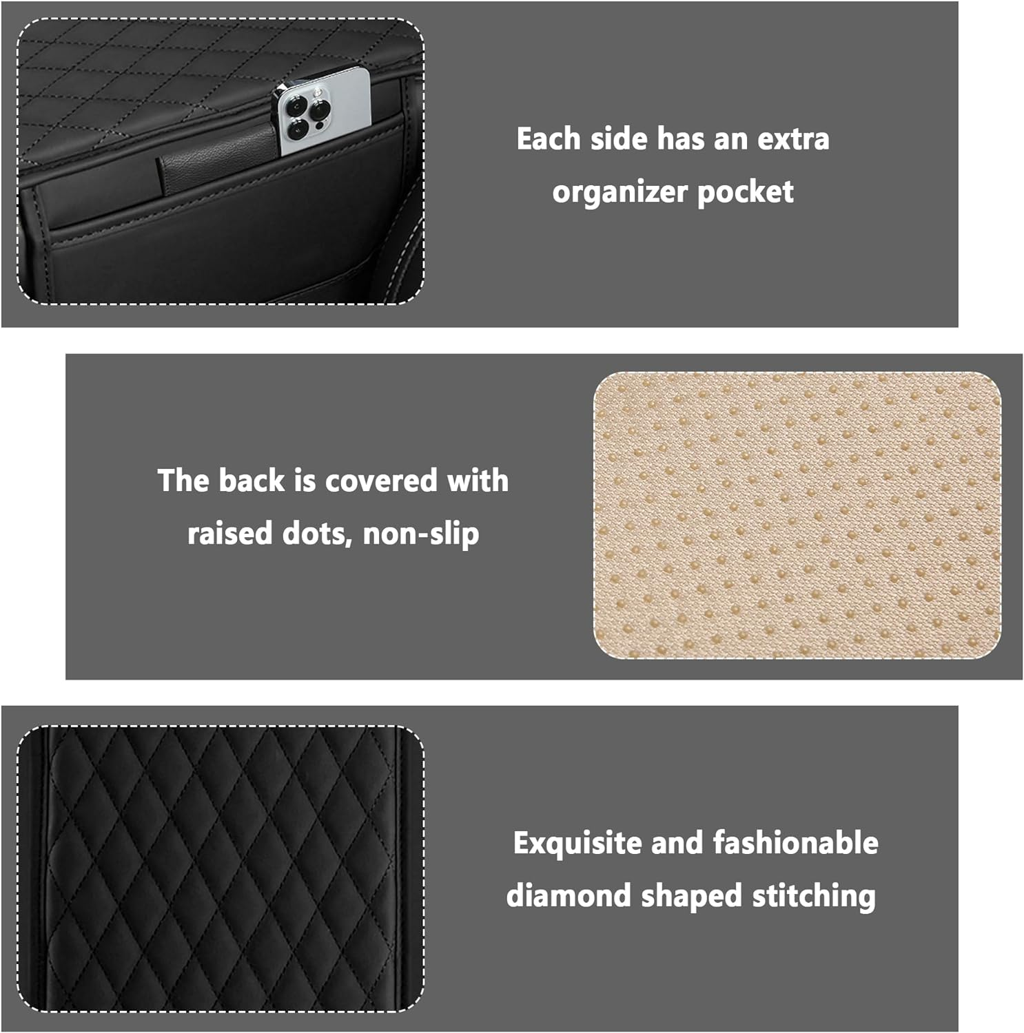 Upgraded Car Center Console Cover,Microfiber Leather Car Armrest Cover Cushion with 2 Storage Bags,Car Armrest Storage Box Car Interior Accessories for Most Vehicles (Black) image number 6