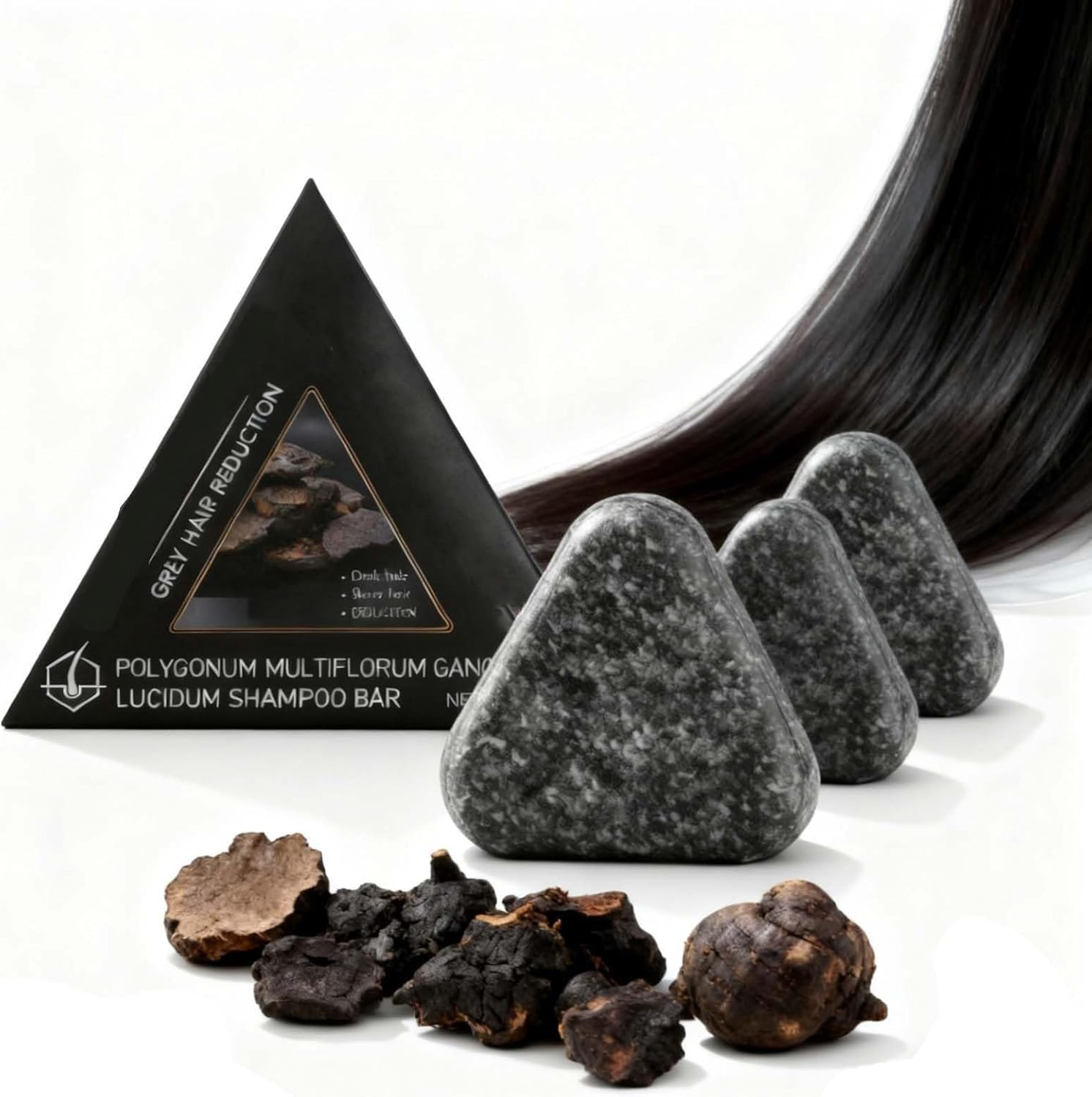 Polygonum Multiflorum Solid Shampoo Bar, Triangular Shampoo Bar - Gentle Cleansing & Deep Nourishing Scalp Care for Women & Men, Balances Scalp Oil for Greasy/Oily Hair, Supports Hair Health. (3PCS)