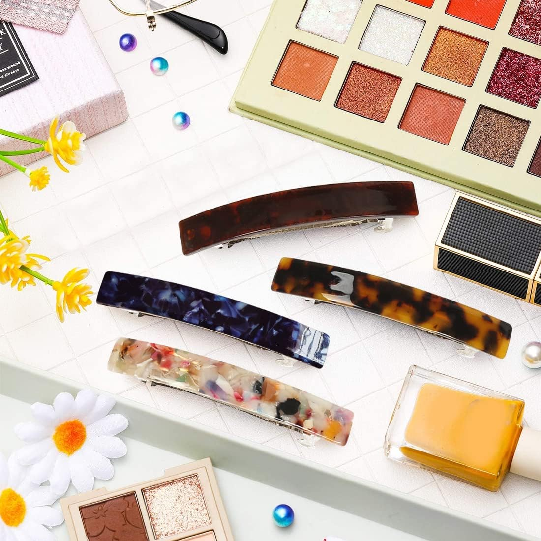 4 Pieces Acrylic Hair Clip Automatic Hair Clips Acetate Hair Pin for Fine Hair and Medium Thick Hair French Vintage Hair Accessories for Women Girls image number 3