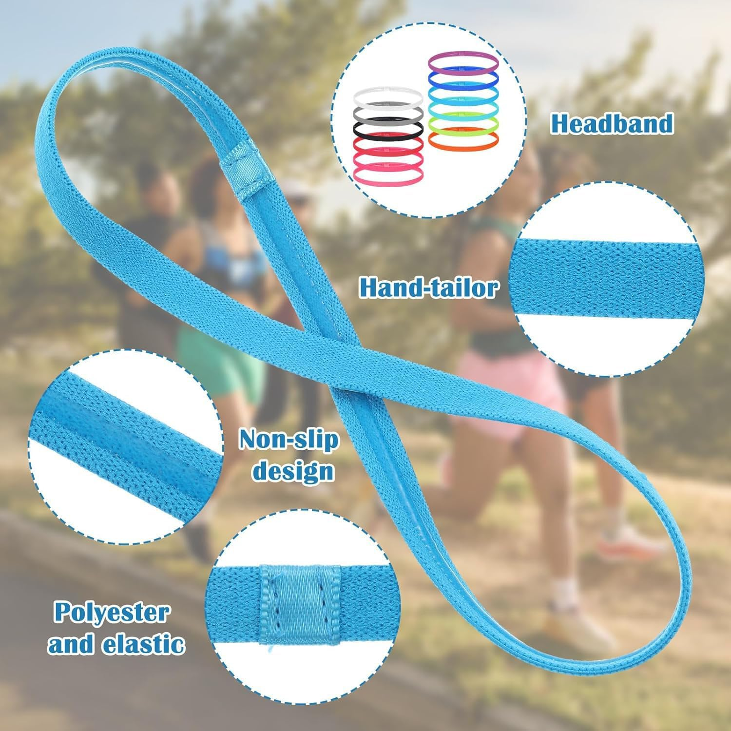 12-Pack Non-Slip Elastic Headbands for Sports & Workouts &ndash; Breathable Sweatbands for Running, Gym, Tennis, Yoga &ndash; 12 Vibrant Colors, Anti-Slip Design, Reusable & Stretchy for Men & Women ﻿ image number 4
