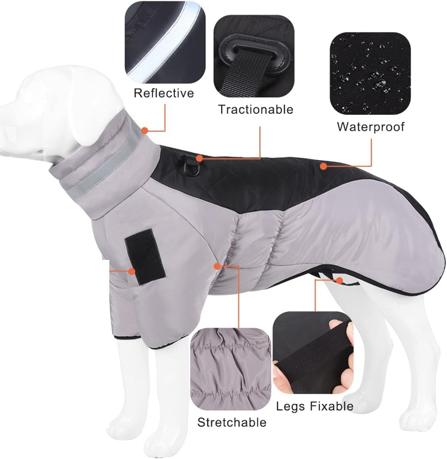 Outdoor Waterproof and Windproof Large Dog Coat Winter Warm Large Dog Clothes Coat French Bulldog Greyhound Vest Turtleneck Dog Coat,Black,6Xl