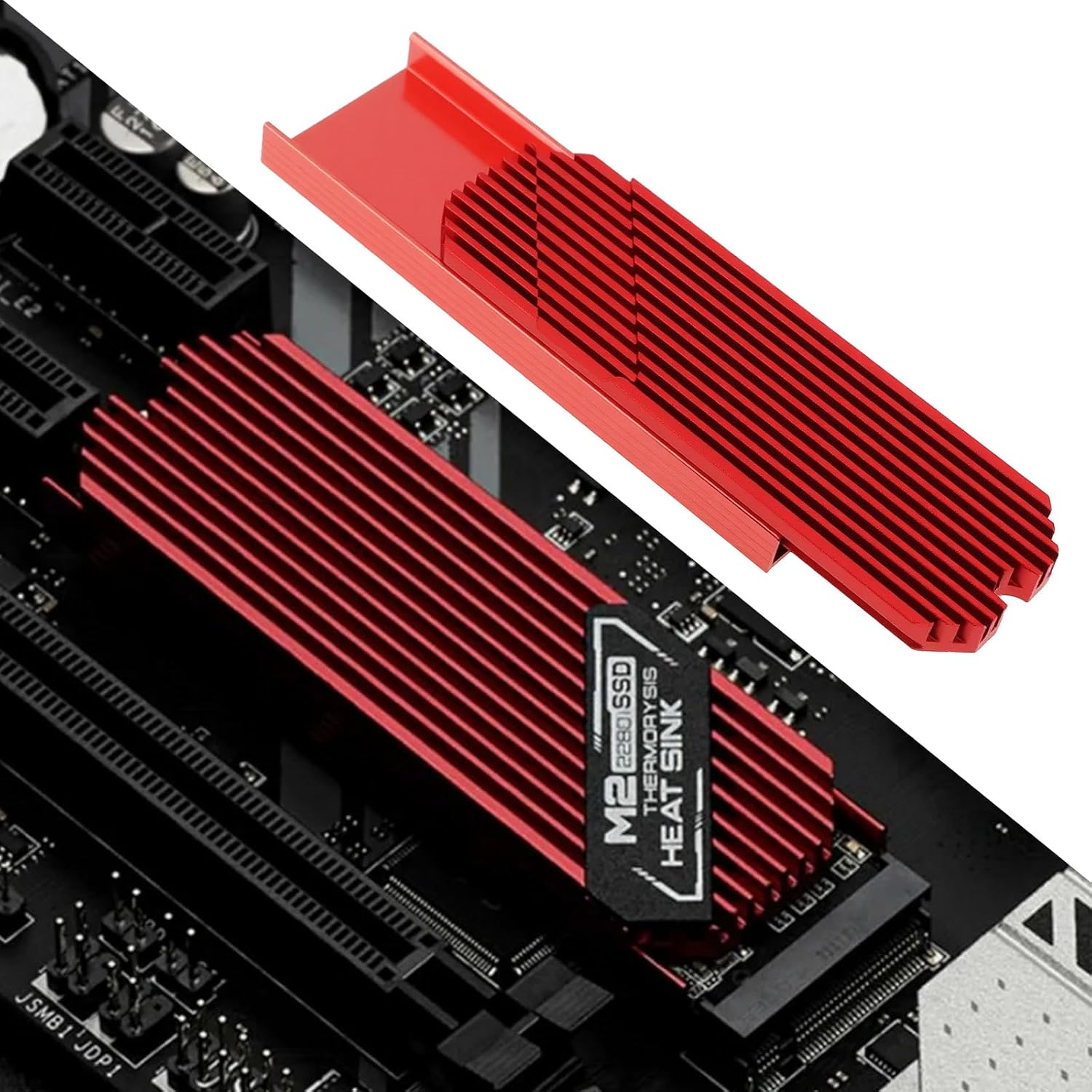 YINETTECH M.2 2280 SSD NVME Heat Sink Cooler Kit Single Double Side Heatsink Aluminum Red image number 5