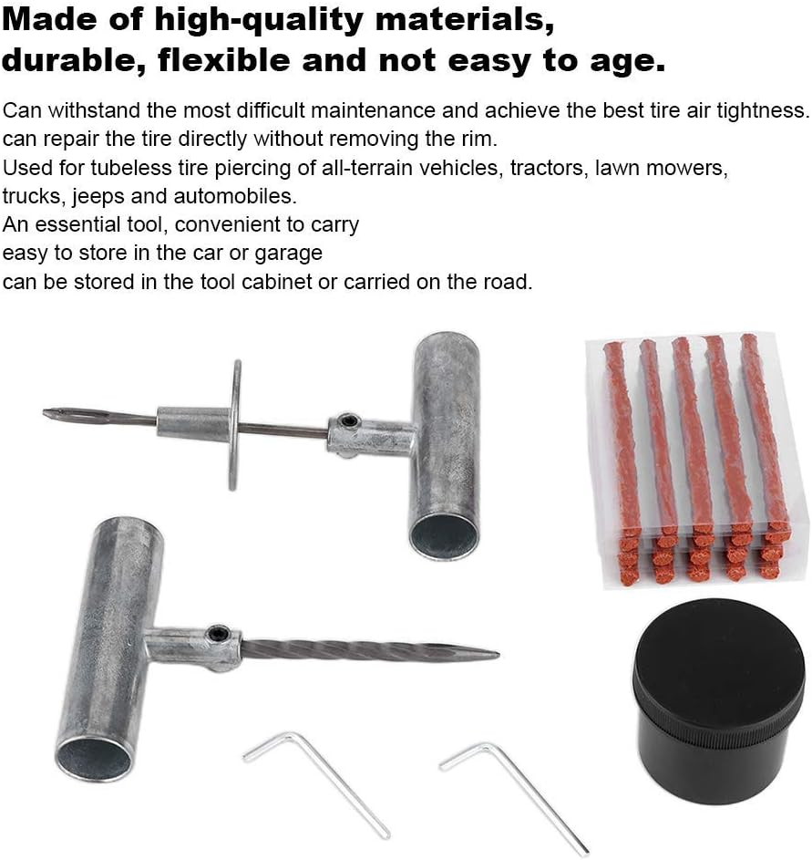 Tire Repair Kit for Tubeless Tires, Tire Plug Kit with Reamer & Insert Tool for Tractors Lawn Mowers Trucks Cars, Portable Puncture Repair Tool for Emergency Use image number 1