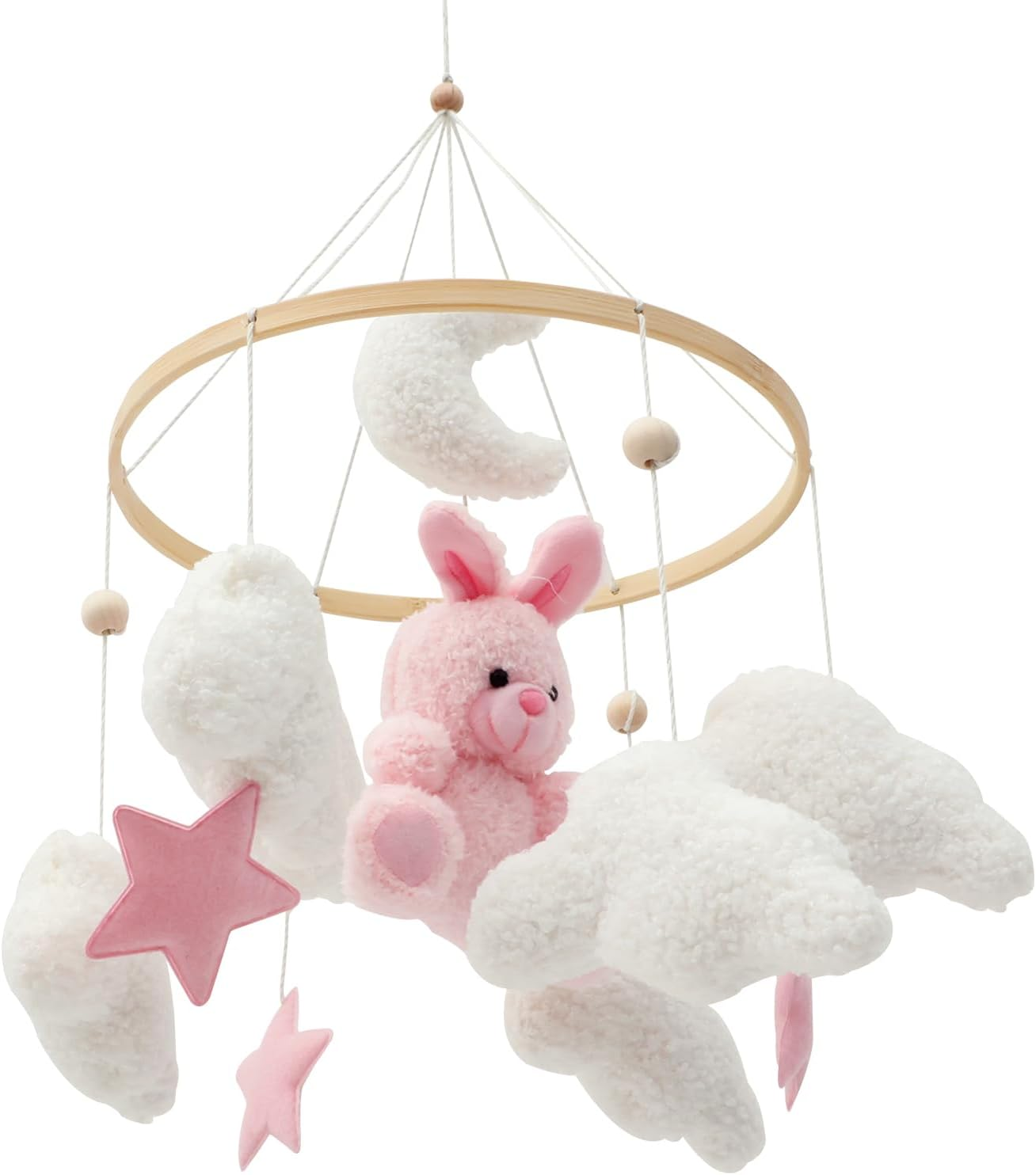 Baby Crib Mobile for Boys Girls Bassinet Soft Plush and Wood Nursery Mobile Cute Baby Bed Bell Charming Nursery Decor for Infant Newborn(Pink Rabbit) image number 4