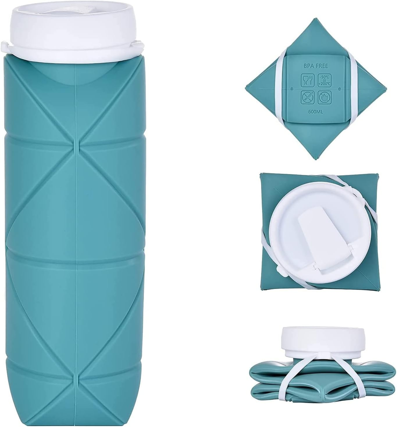 Collapsible Water Bottle Leakproof Valve BPA Free Silicone Foldable Water Bottle for Gym Camping Sports Lightweight Travel Bottle (Dark Green)