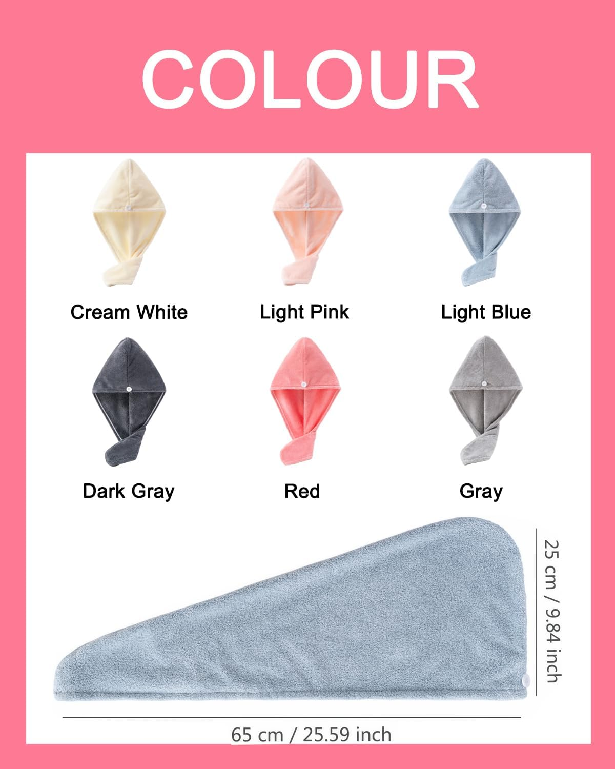 Lumimi 6 Piece Hair Drying Towel Turban Set Beautifully Absorbent Comfortable Soft Light Short Long Hair Wash Light Blue Light Pink White image number 6