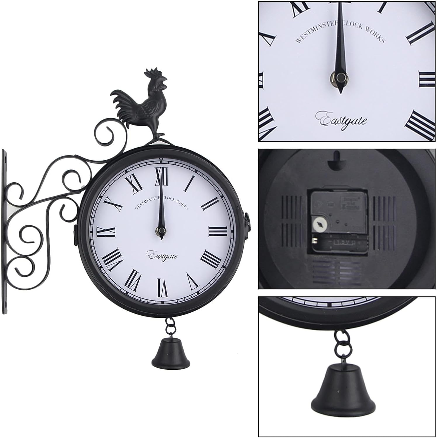 Dual-Sided Wall Clock | Double-Faced Wall Clock | Two-Sided Wall Clock, Clock Digital Wall Clock Two Sided Wall Clock Roman Numeral Wall Clock Decorative Clock Mute White Iron